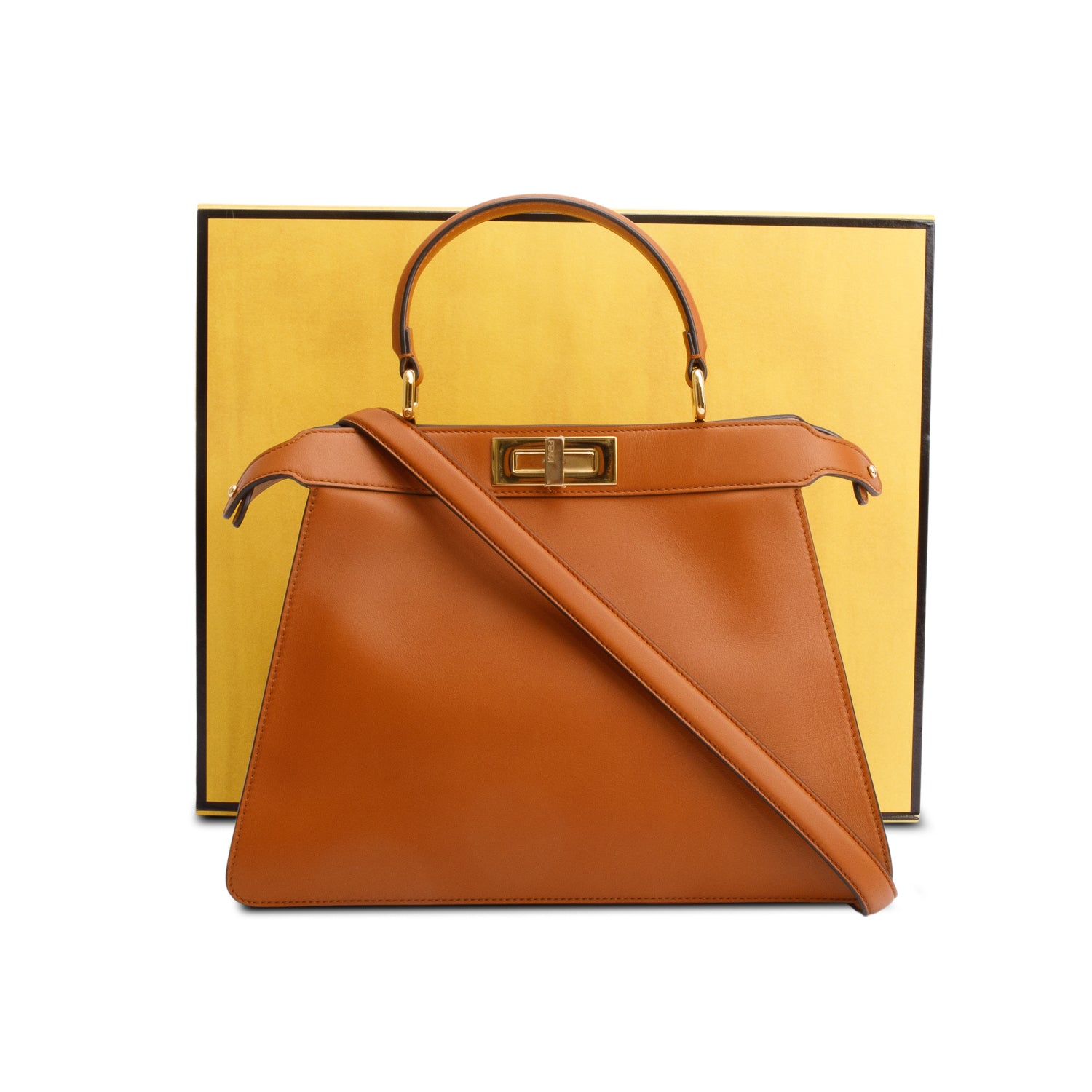 Fendi 2021 Brown Calfskin Leather Medium Peekaboo ISeeU Bag w/ Strap, Box & Receipt