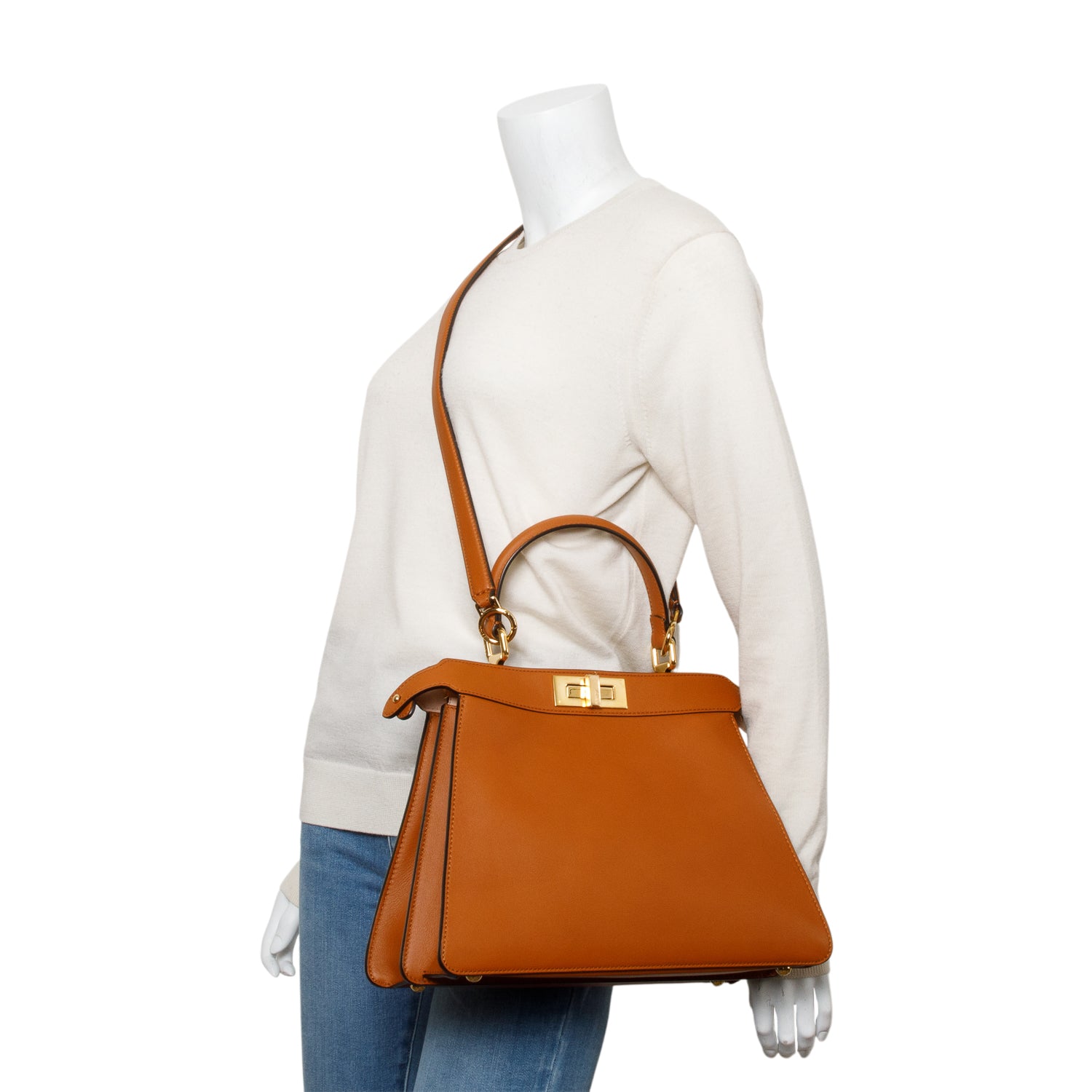 Fendi 2021 Brown Calfskin Leather Medium Peekaboo ISeeU Bag w/ Strap, Box & Receipt
