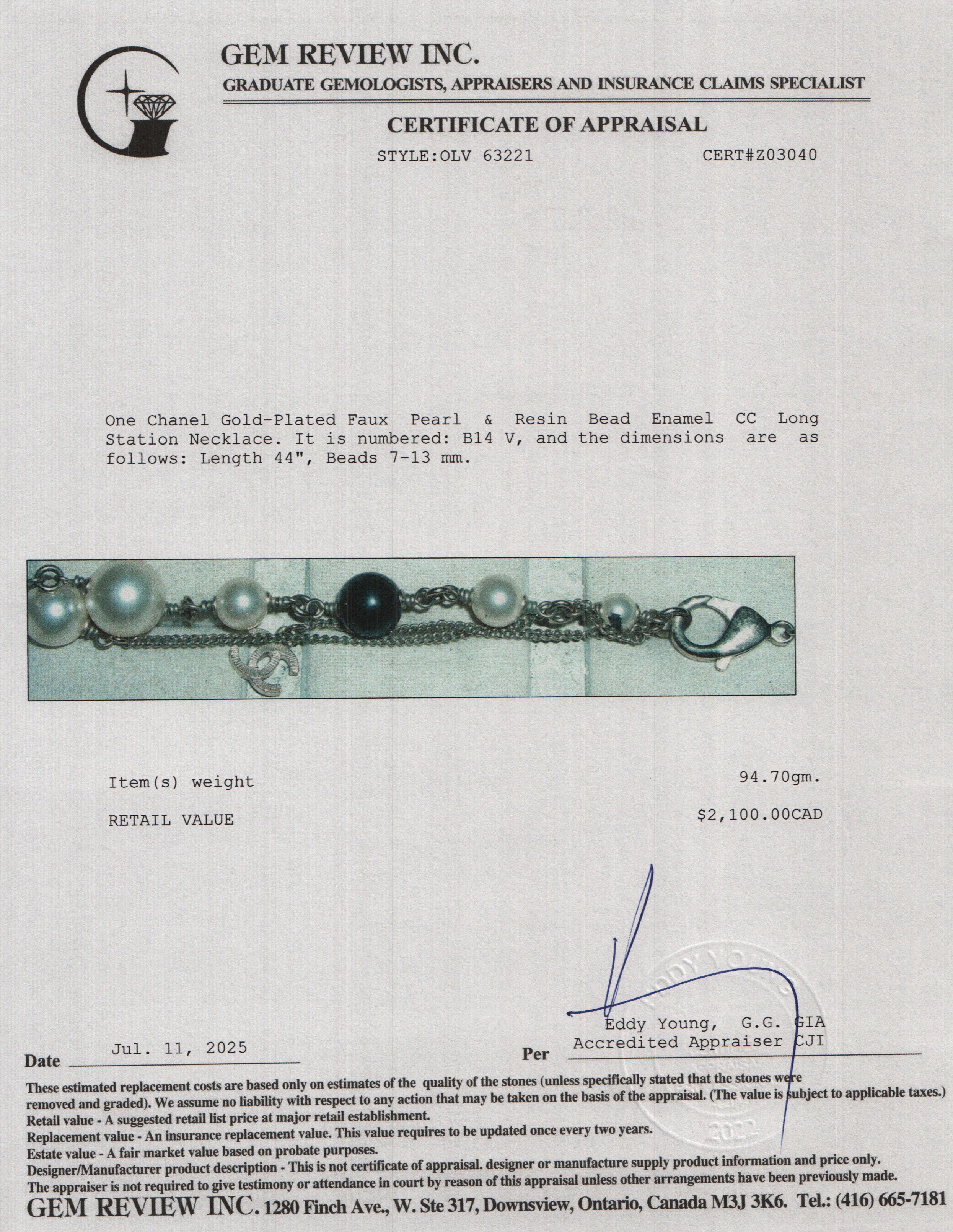 Chanel Gold-Plated Faux Pearl & Resin Bead Enamel CC Long Station Necklace w/ Box & Receipt