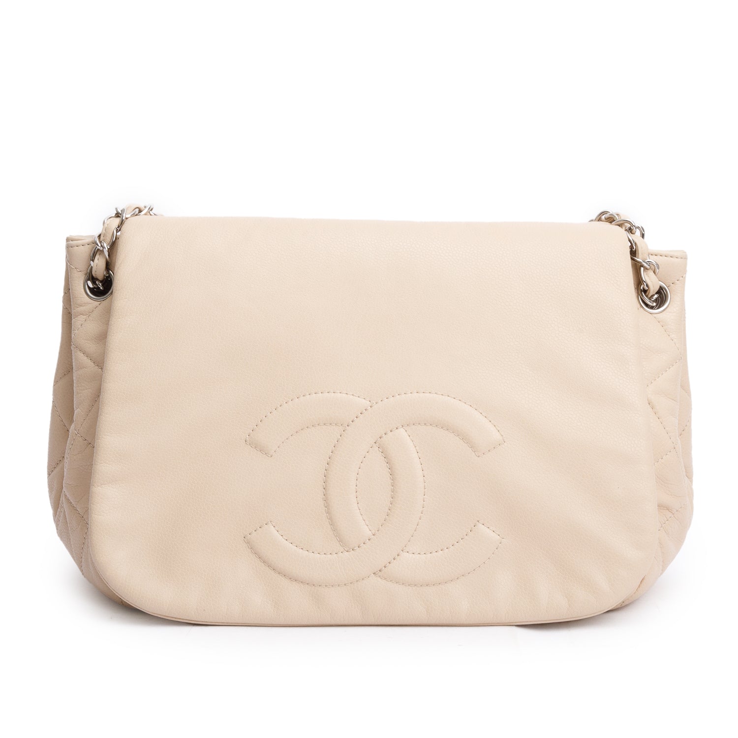 Chanel White Caviar Leather CC Timeless Accordion Flap Bag w/ Authenticity Card