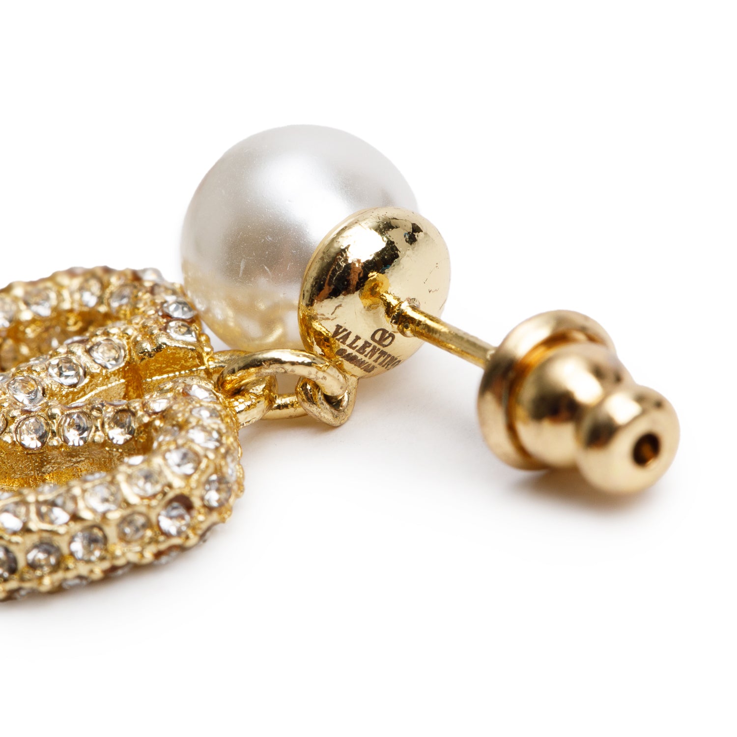 Valentino Gold-Plated Faux Pearl Crystal VLogo Signature Drop Earrings