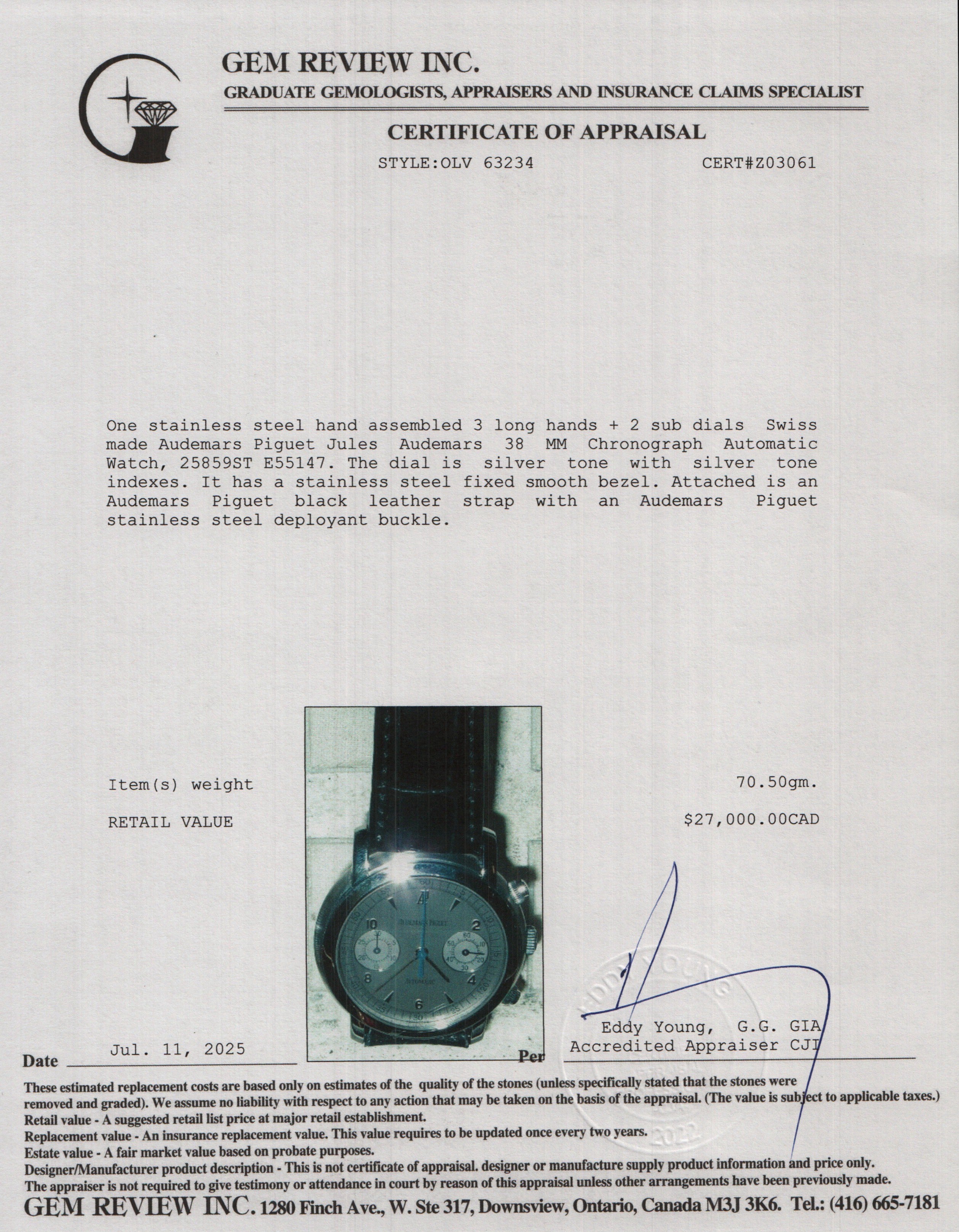 Audemars Piguet Stainless Steel Jules Audemars 38 MM Chronograph Automatic Watch