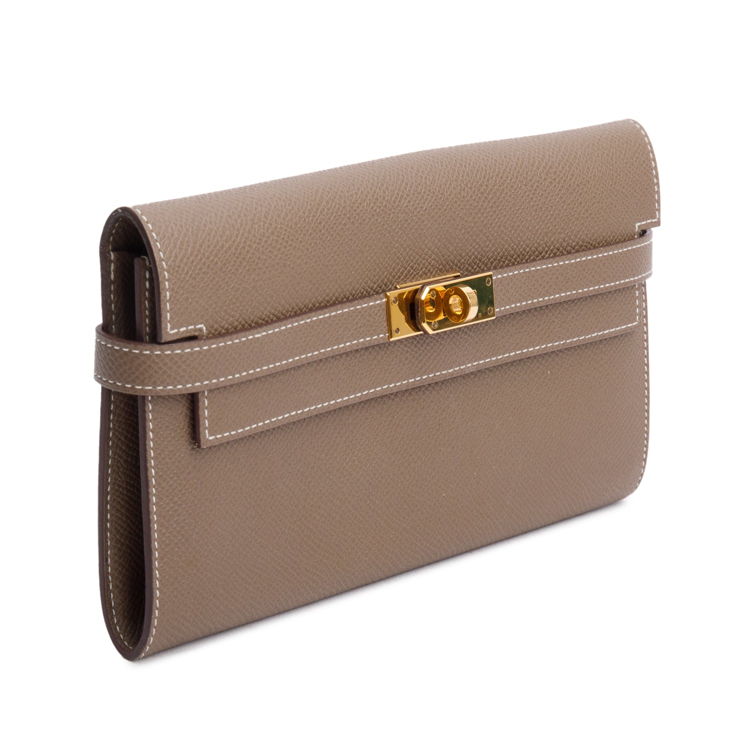 Hermes Etoupe Epsom Leather Classic Kelly Longue Wallet