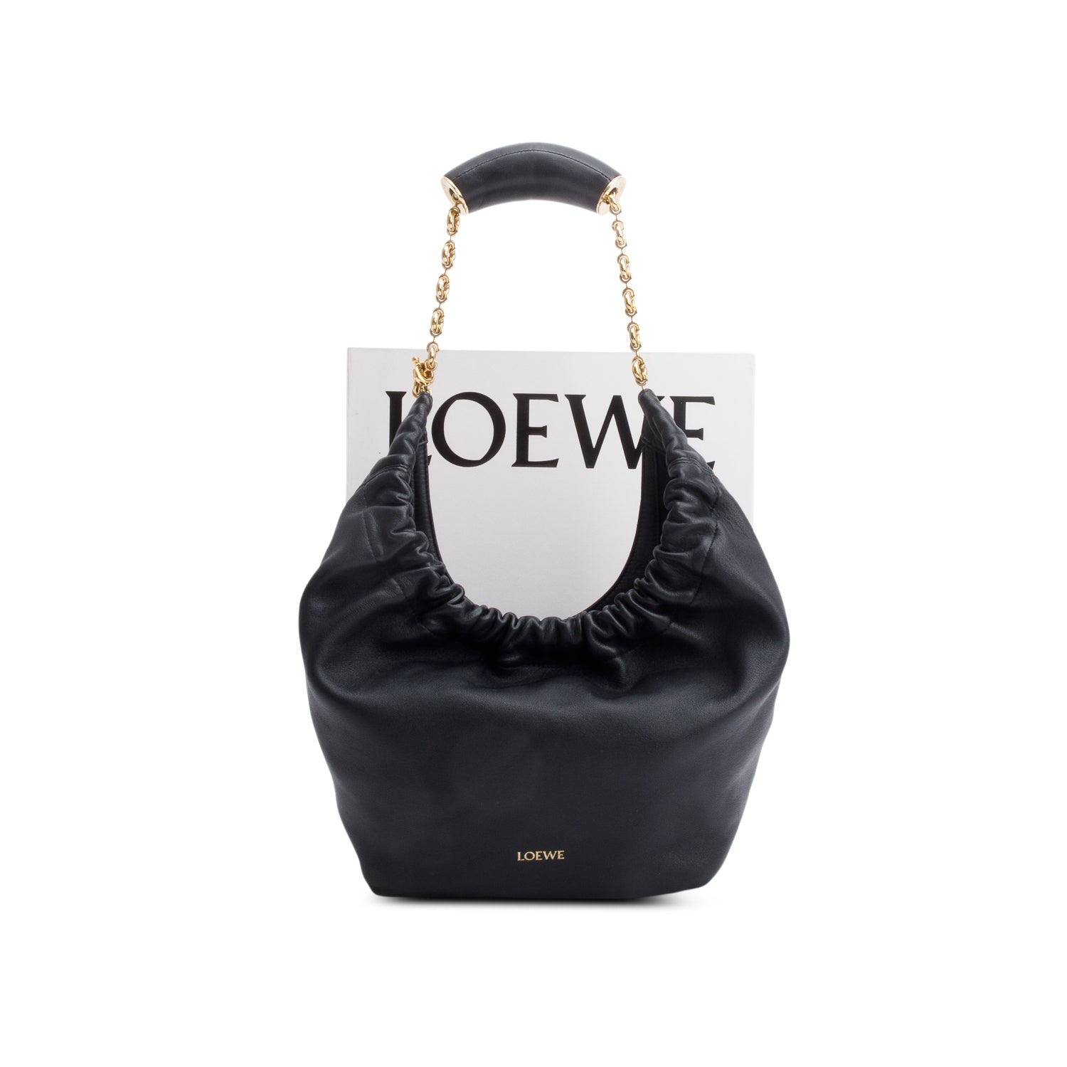 Loewe 2023 Black Supple Smooth Leather Small Squeezed Bag w/ Box