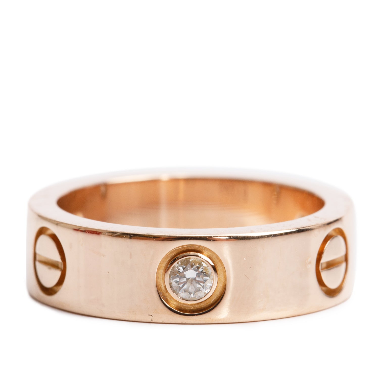 Cartier 18k Rose Gold 3 Diamond Love Ring, Size 51 5.75 w/ Box & Certificate