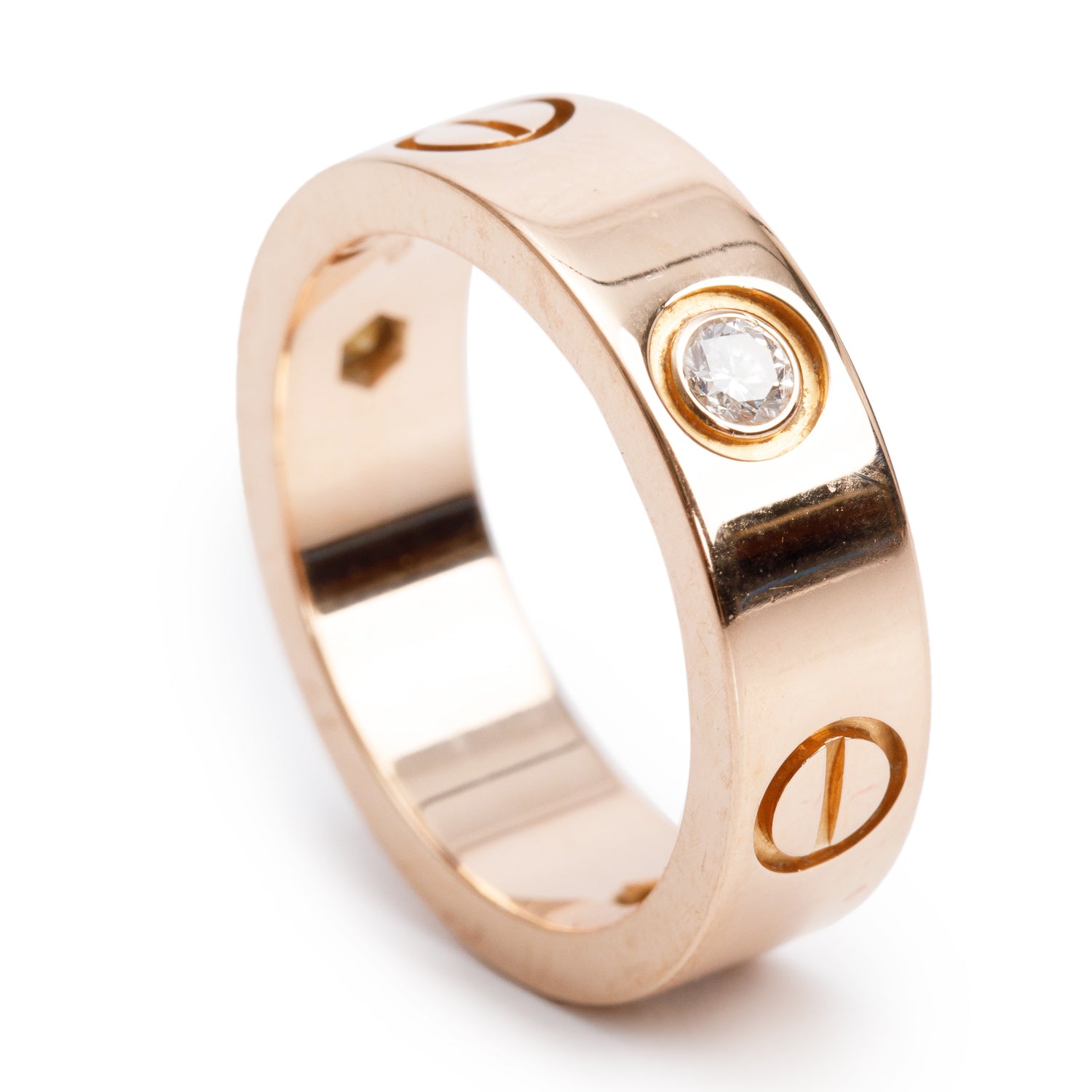 Cartier 18k Rose Gold 3 Diamond Love Ring, Size 51 5.75 w/ Box & Certificate