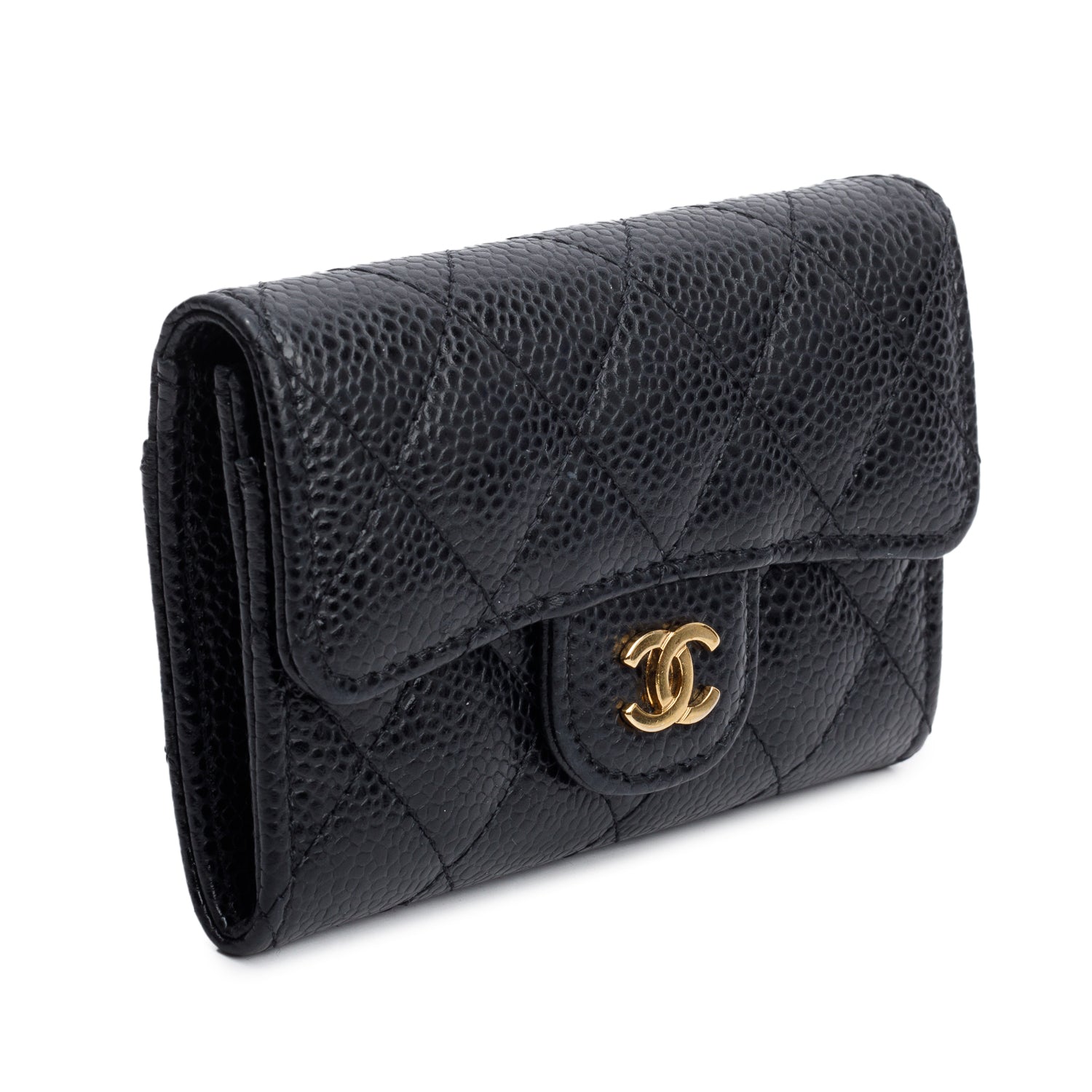 Chanel 2021 Black Quilted Caviar Leather Classic Flap Card Holder w/ Box & Authenticity Card