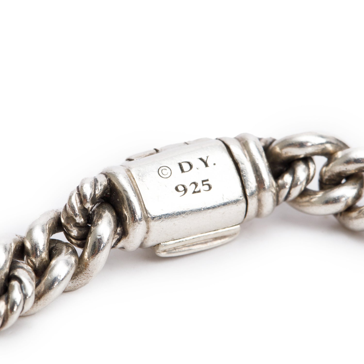 David Yurman Sterling Silver Pave Black Diamond Curb Link ID Bracelet w/ Box