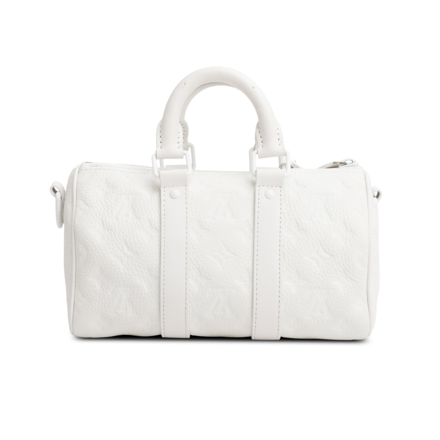 Louis Vuitton 2024 White Monogram Taurillion Leather Keepall Bandouliere 25 w/ Strap & Receipt
