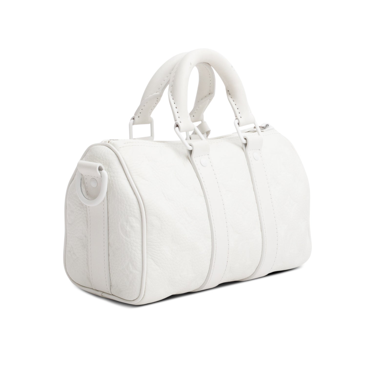 Louis Vuitton 2024 White Monogram Taurillion Leather Keepall Bandouliere 25 w/ Strap & Receipt