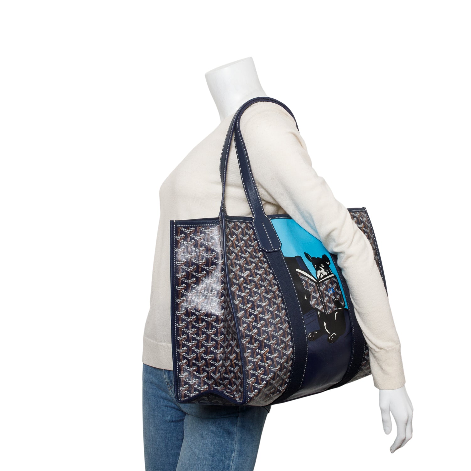 Goyard 2022 Navy Monogram Canvas Leather Trim Vilette Tote MM