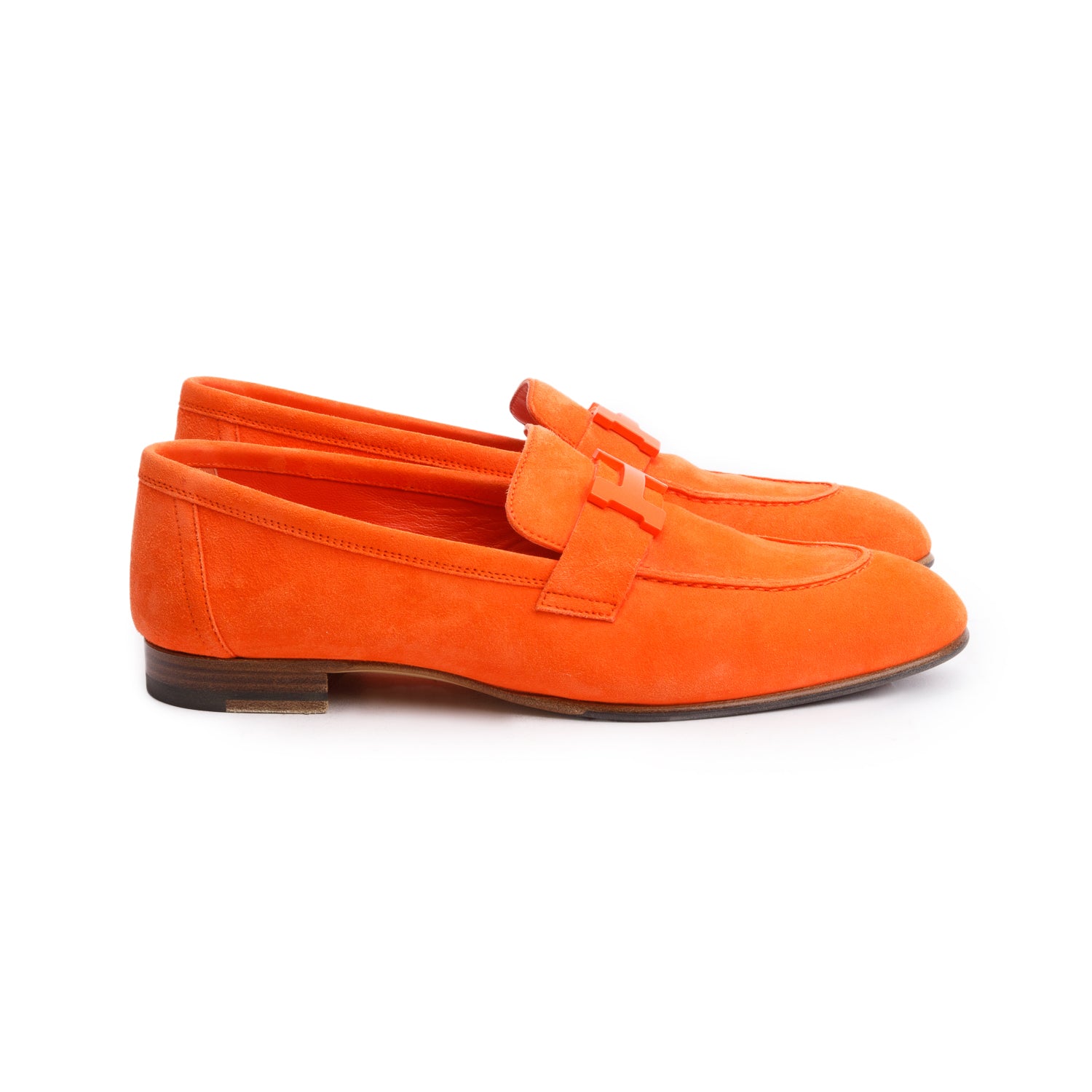 Hermes Orange Suede Goatskin Paris Loafer, Size 37 w/ Box