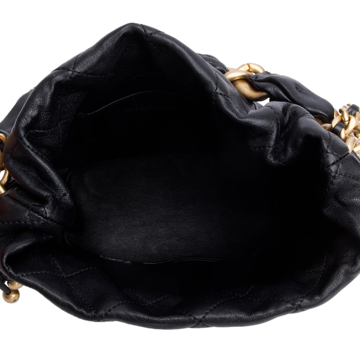 Chanel 2021 Black Calfskin Leather Chain is More Bucket Bag w/ Authenticity Card