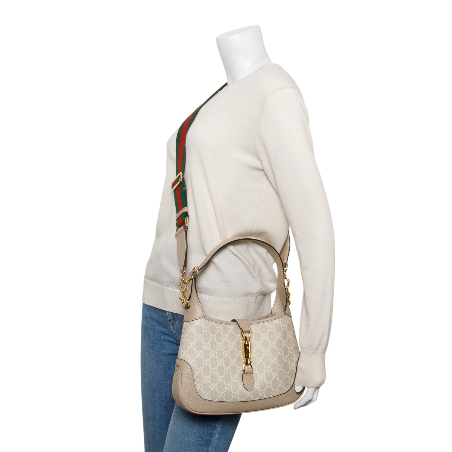Gucci Neutral GG Supreme Monogram Canvas & Calfskin Leather Small Jackie 1961 Hobo w/ Straps