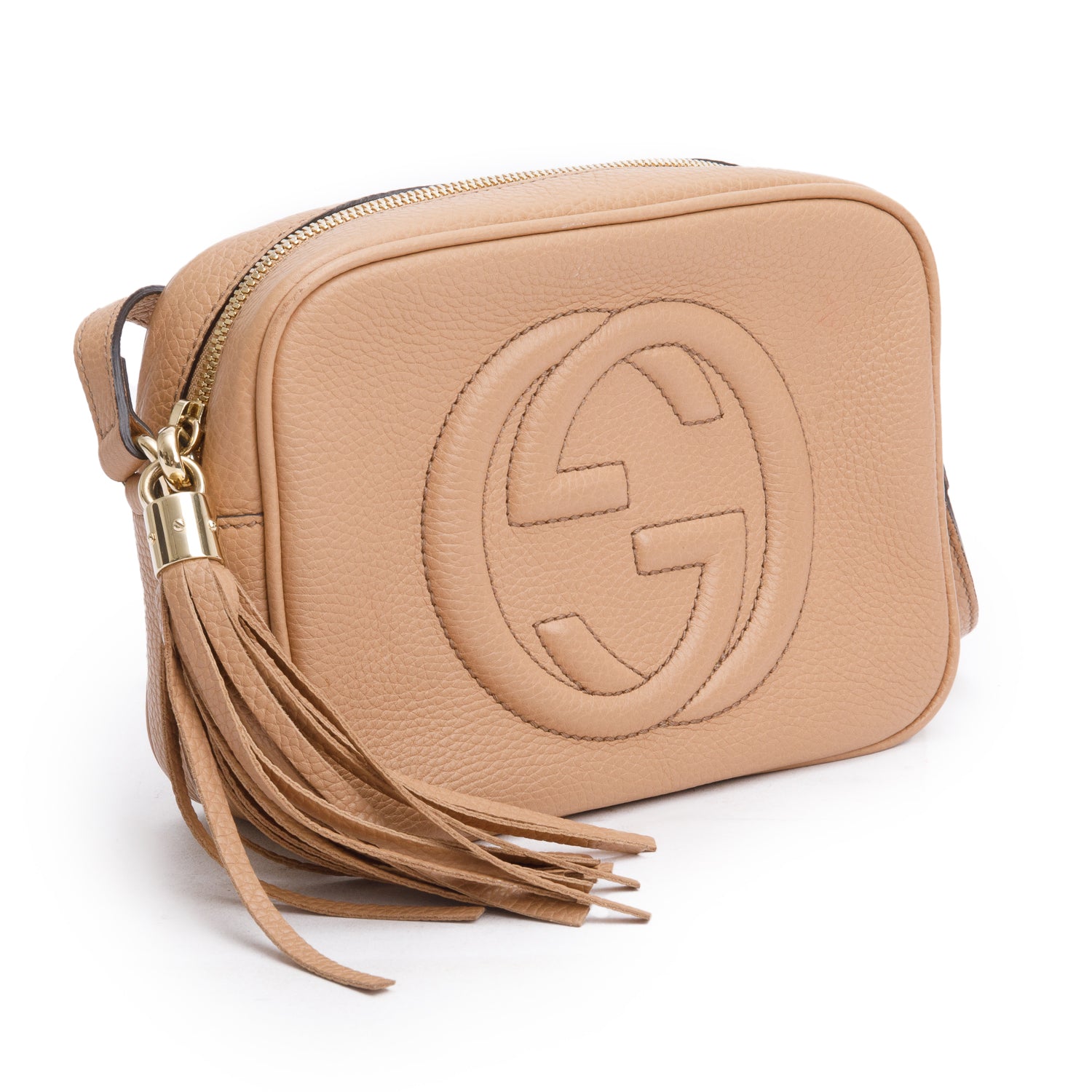 Gucci Beige Pebbled Calfskin Leather Small Soho Disco Bag w/ Box