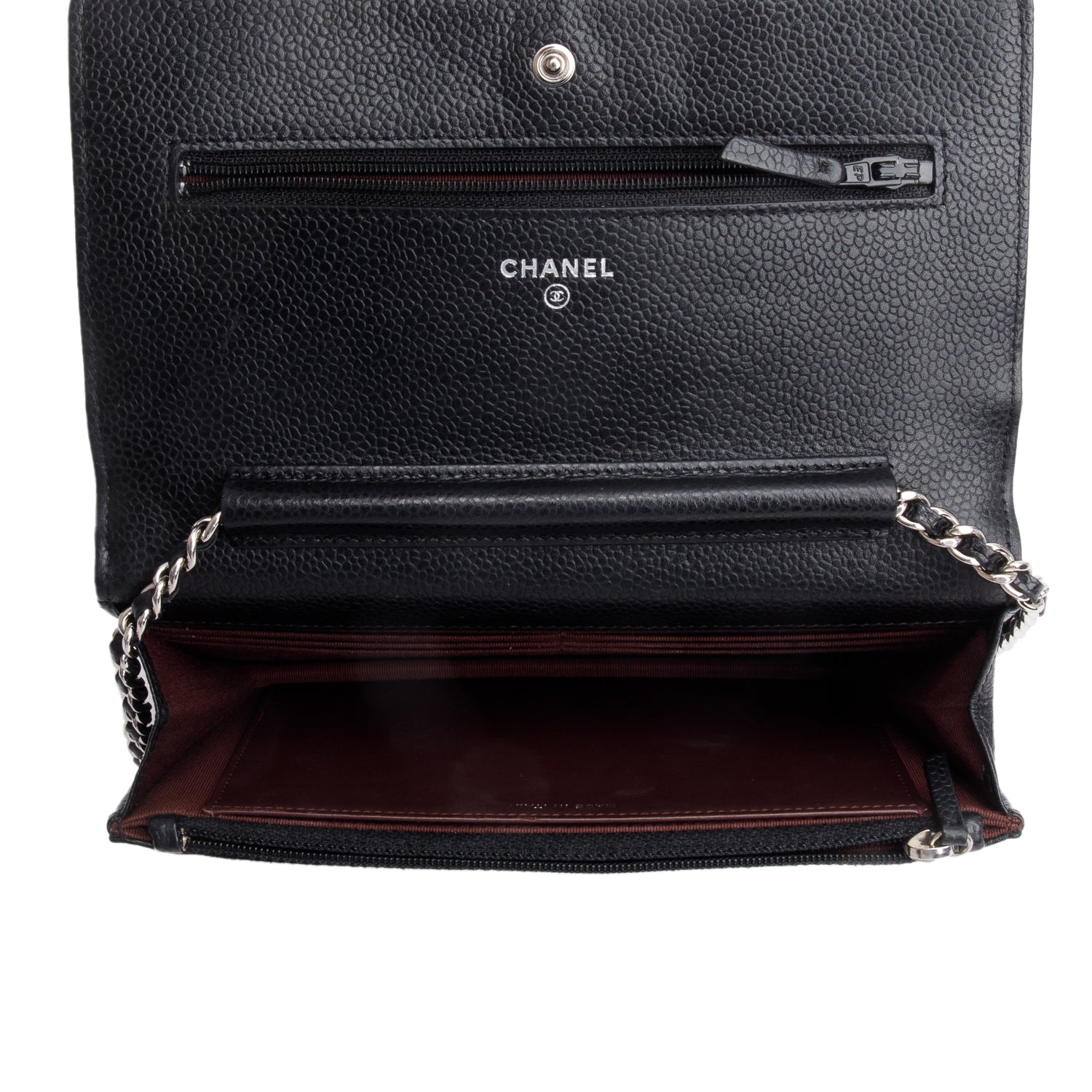 Chanel Black Quilted Caviar Leather Classic Wallet on Chain w/ Box, Receipt & Authenticity Card