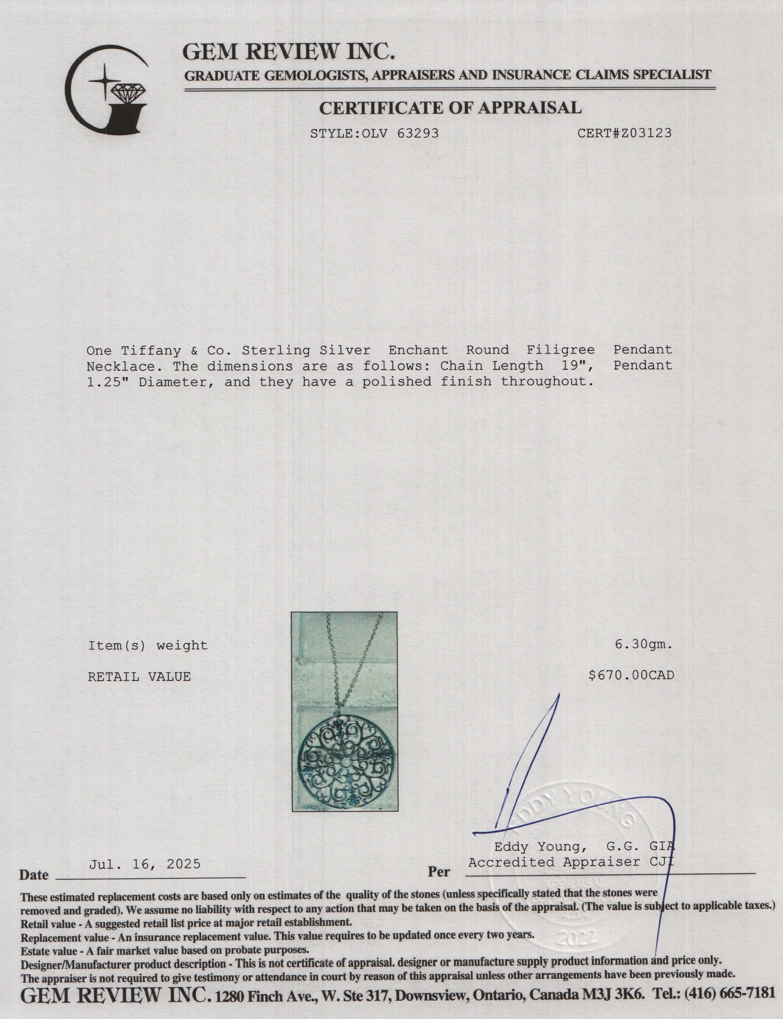 Tiffany & Co. Sterling Silver Enchant Round Filigree Pendant Necklace