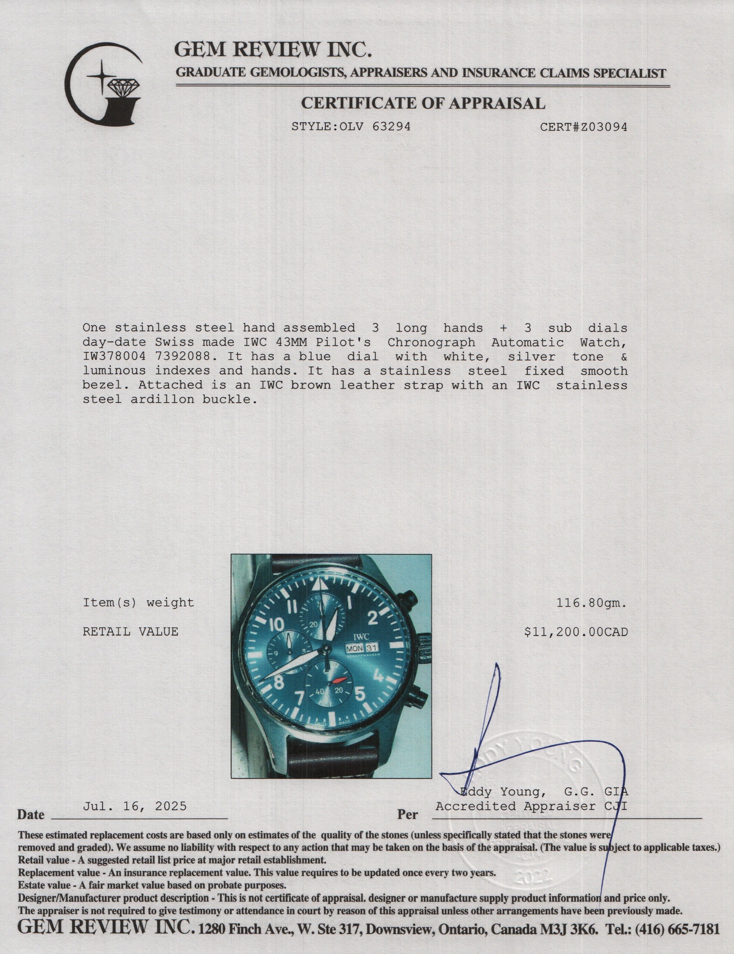 IWC Stainless Steel 43MM Pilot's Chronograph Automatic Blue Dial Watch IW378004 w/ Box & Papers