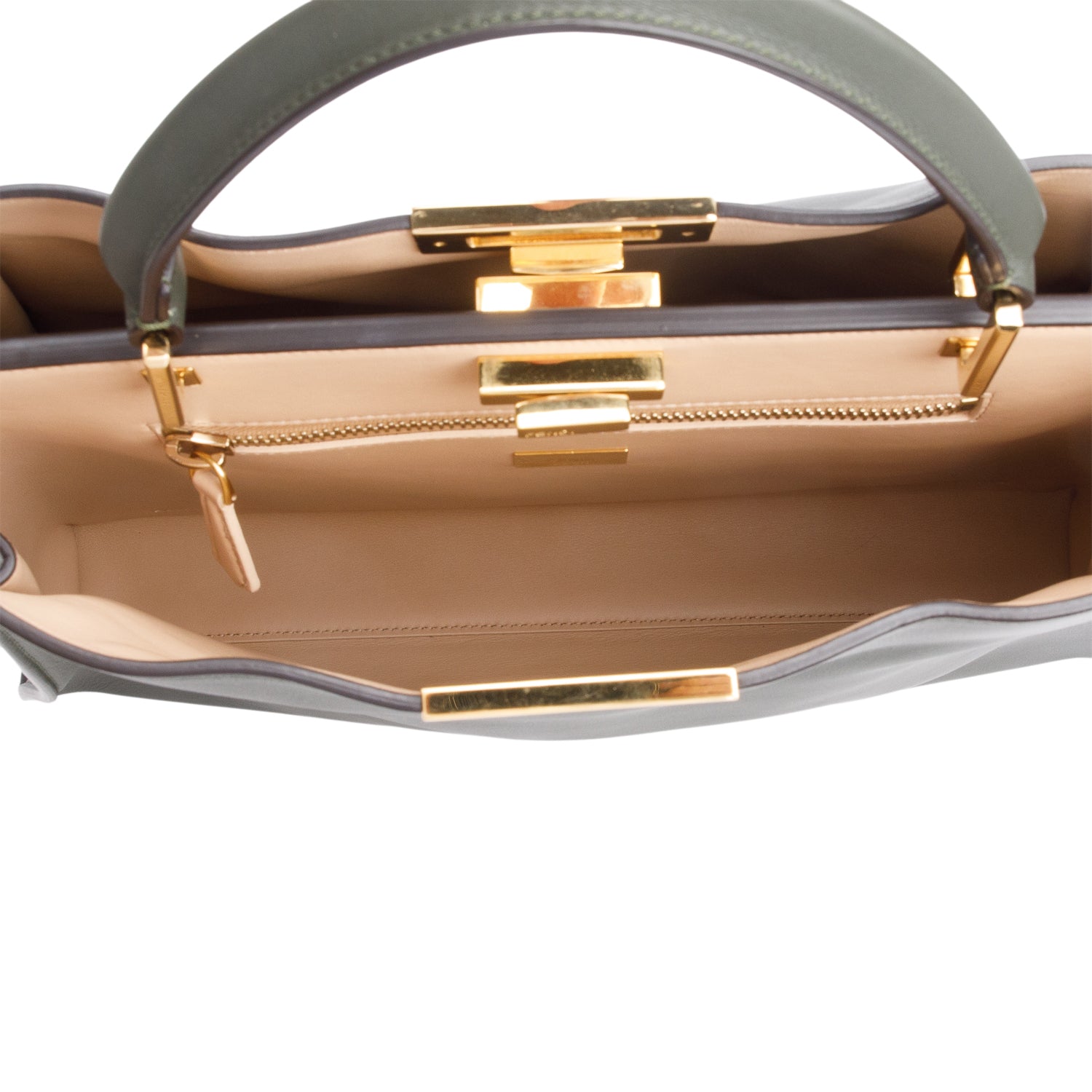 Fendi Green Soft Calfskin Leather Large Peekaboo Bag w/ Strap