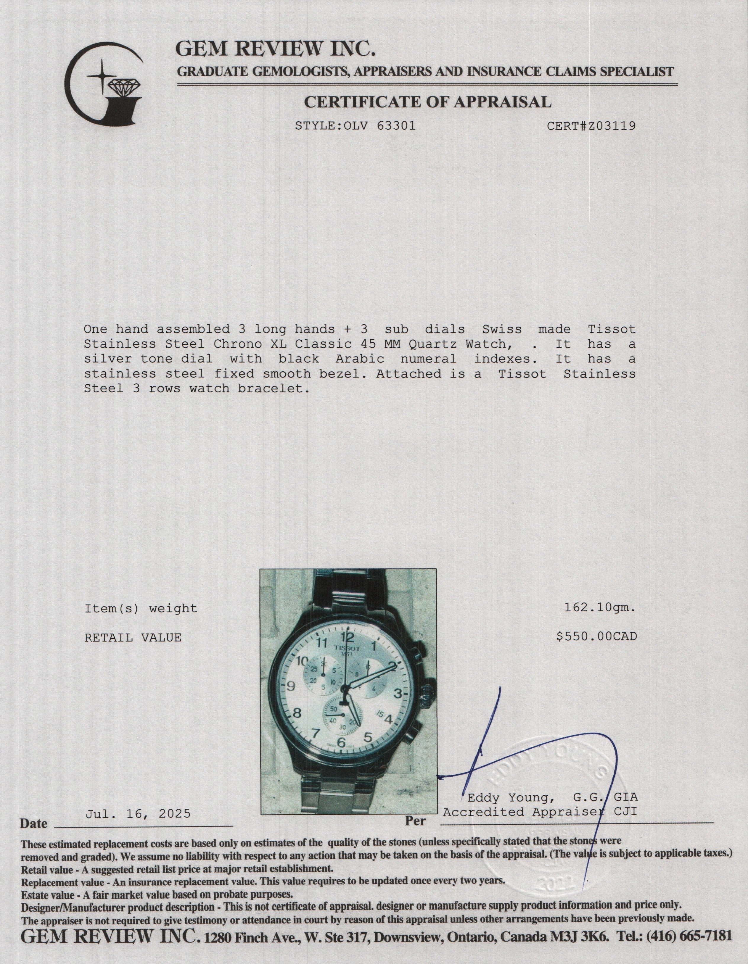 Tissot Stainless Steel Silver Dial Chrono XL Classic 45 MM Quartz Watch w/ Box