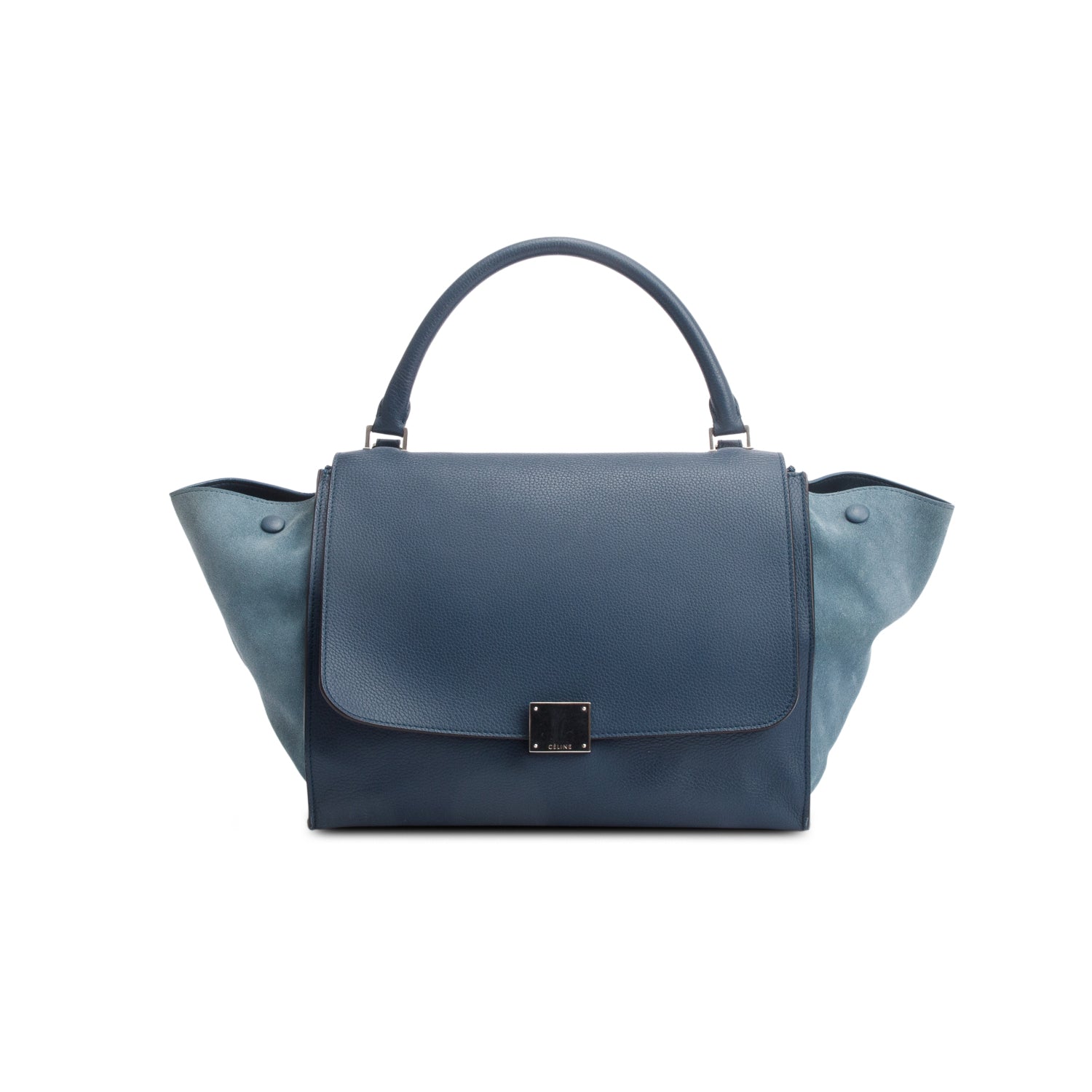 Celine Blue Calfskin Leather Suede Trim Medium Trapeze Bag w/ Strap
