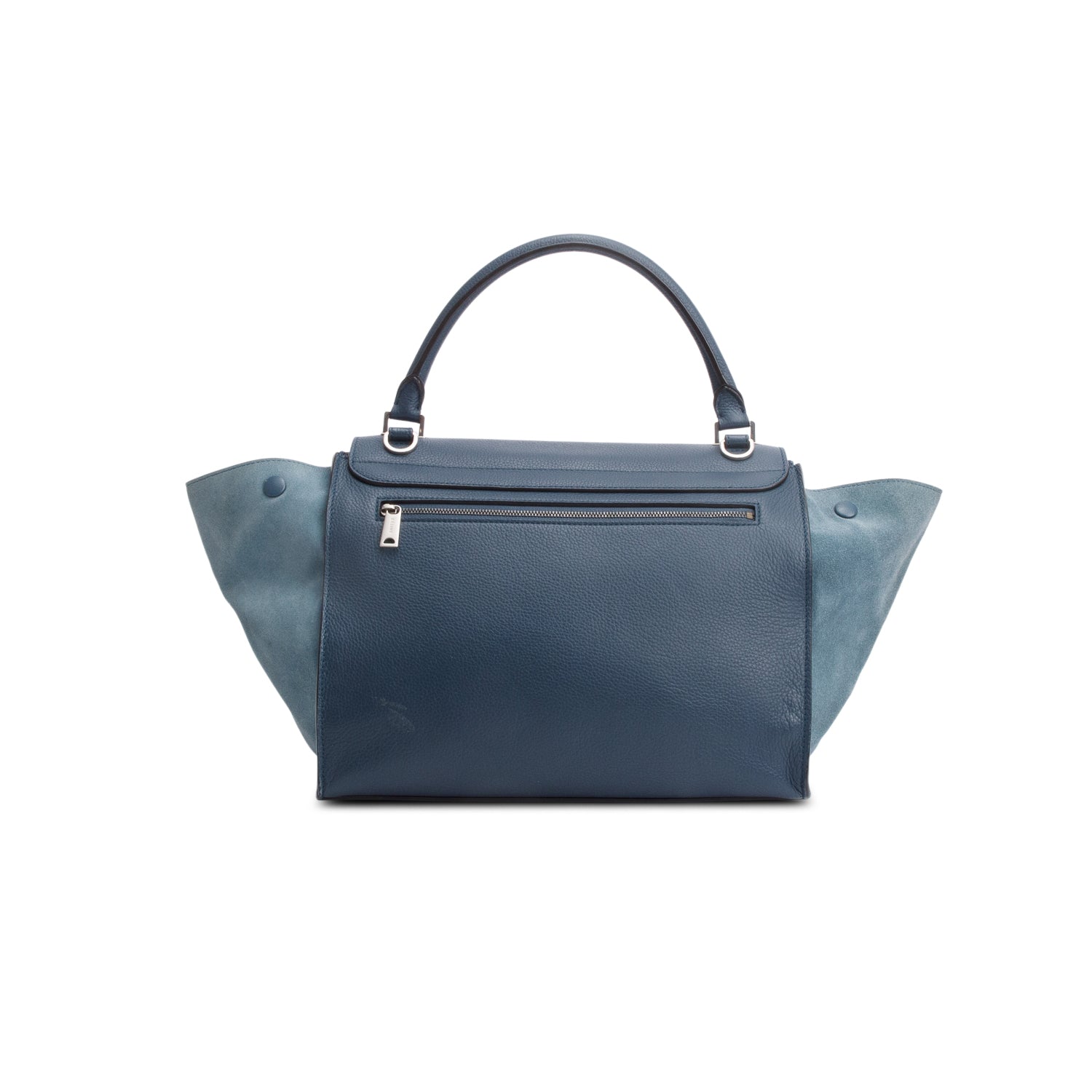 Celine Blue Calfskin Leather Suede Trim Medium Trapeze Bag w/ Strap