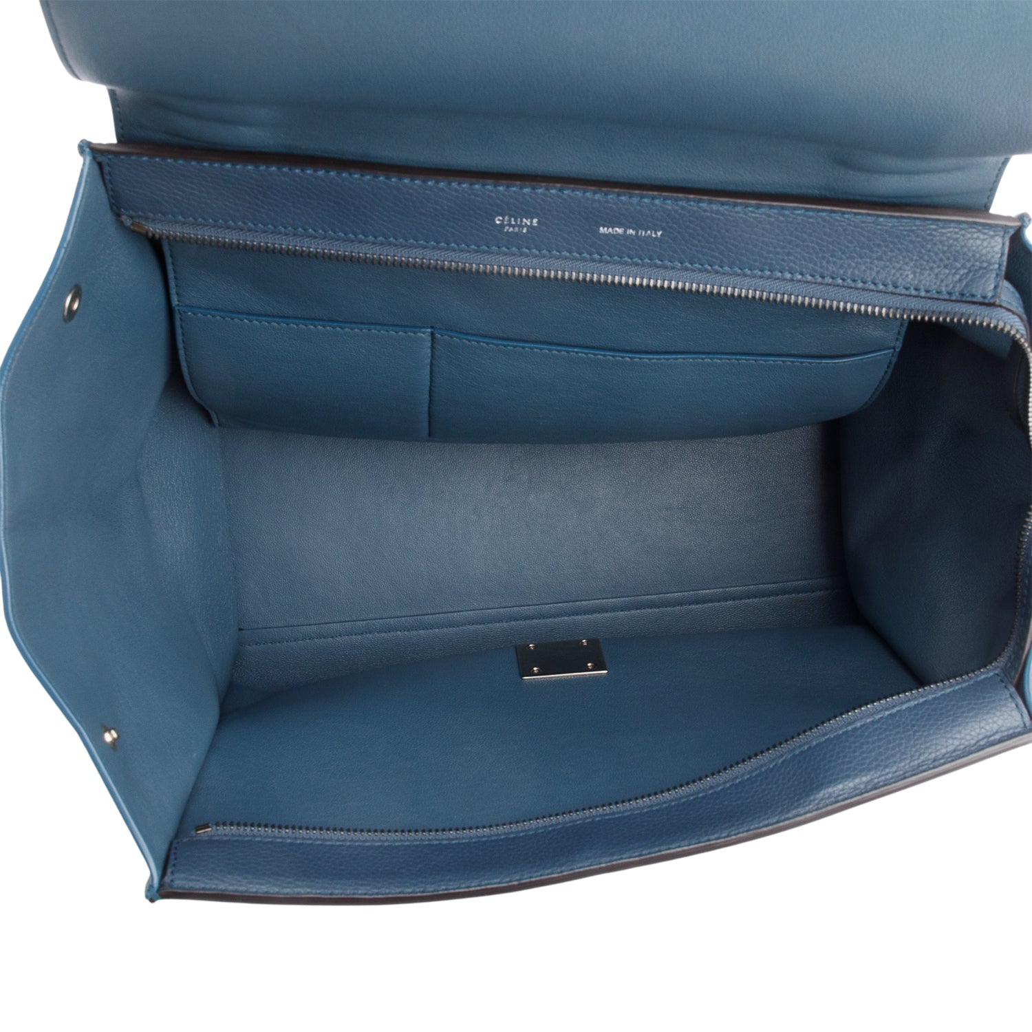 Celine Blue Calfskin Leather Suede Trim Medium Trapeze Bag w/ Strap