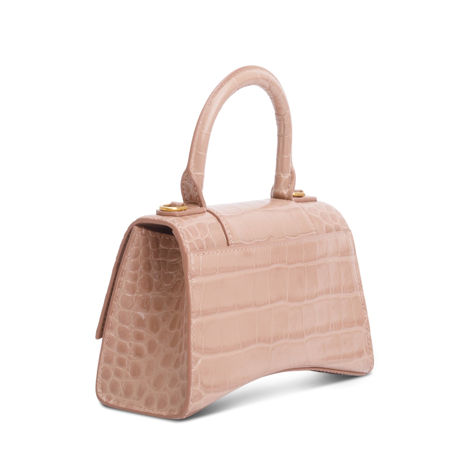 Balenciaga Beige Croc-Embossed Leather XS Hourglass Top Handle Bag w/ Strap
