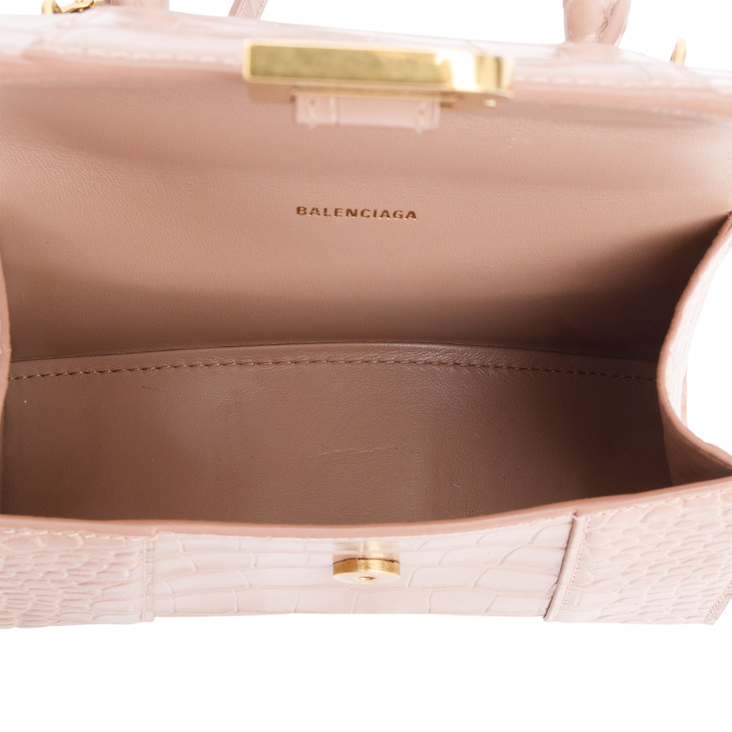 Balenciaga Beige Croc-Embossed Leather XS Hourglass Top Handle Bag w/ Strap