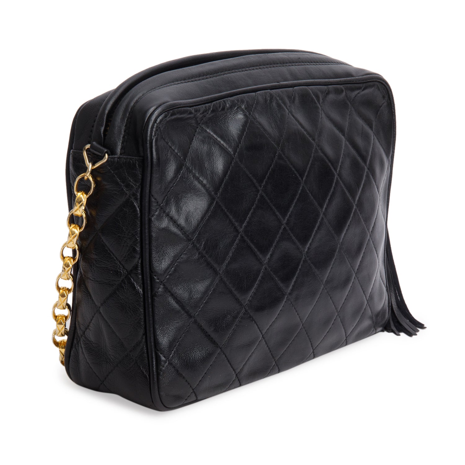 Chanel Vintage Black Quilted Lambskin Leather Bijoux CC Tassel Camera Bag