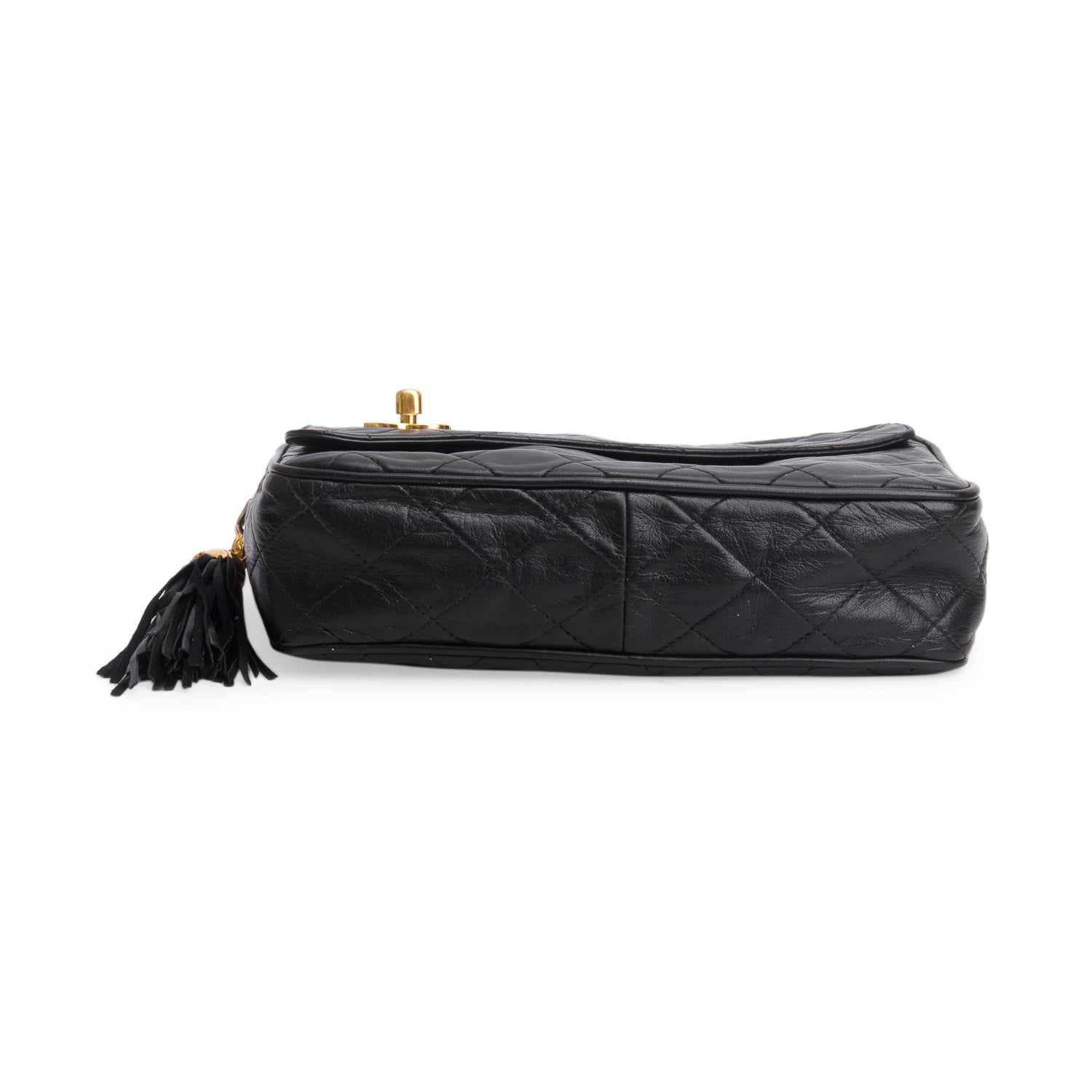 Chanel Vintage Black Quilted Lambskin Leather Bijoux CC Tassel Camera Bag