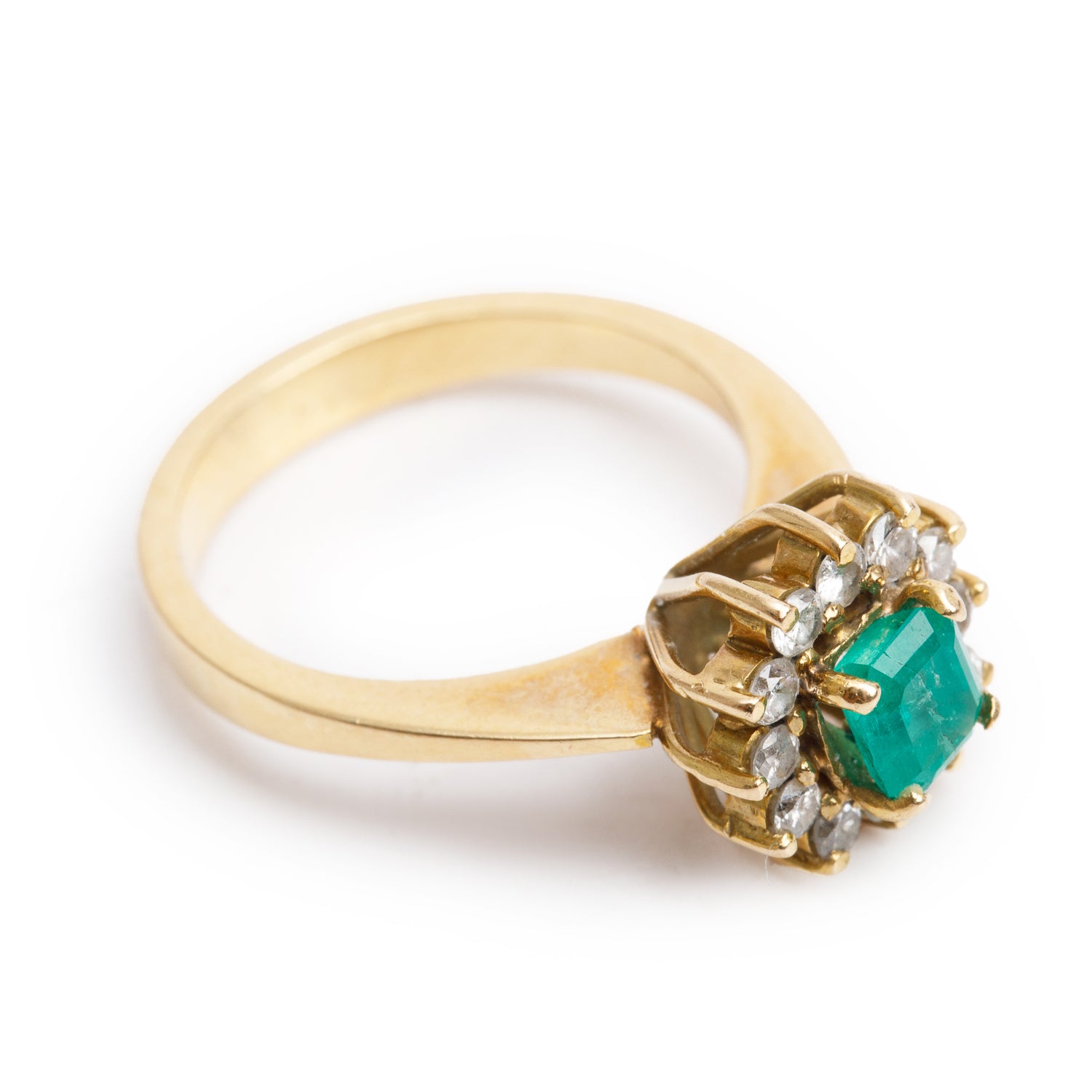 18k Yellow Gold Emerald & Diamond Ring, Size 4.75