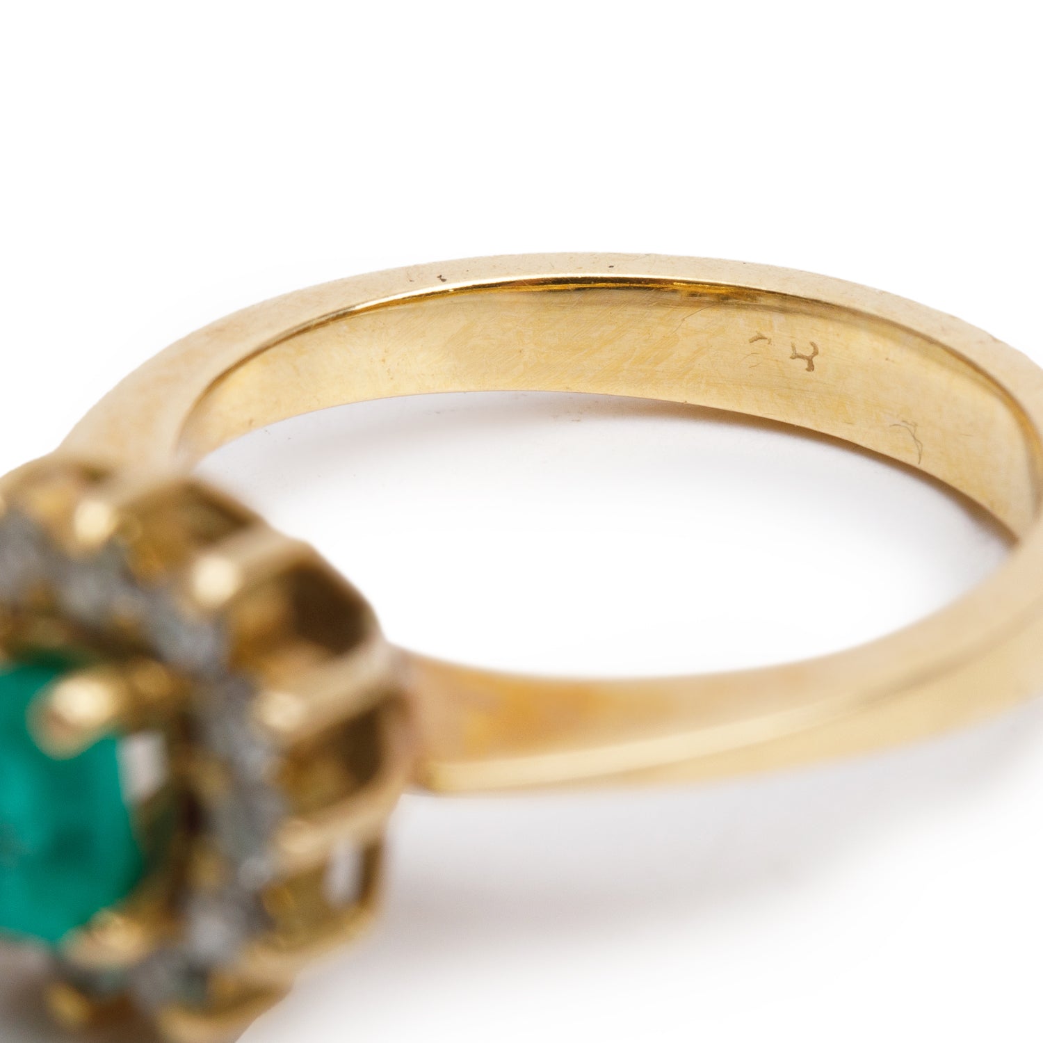 18k Yellow Gold Emerald & Diamond Ring, Size 4.75