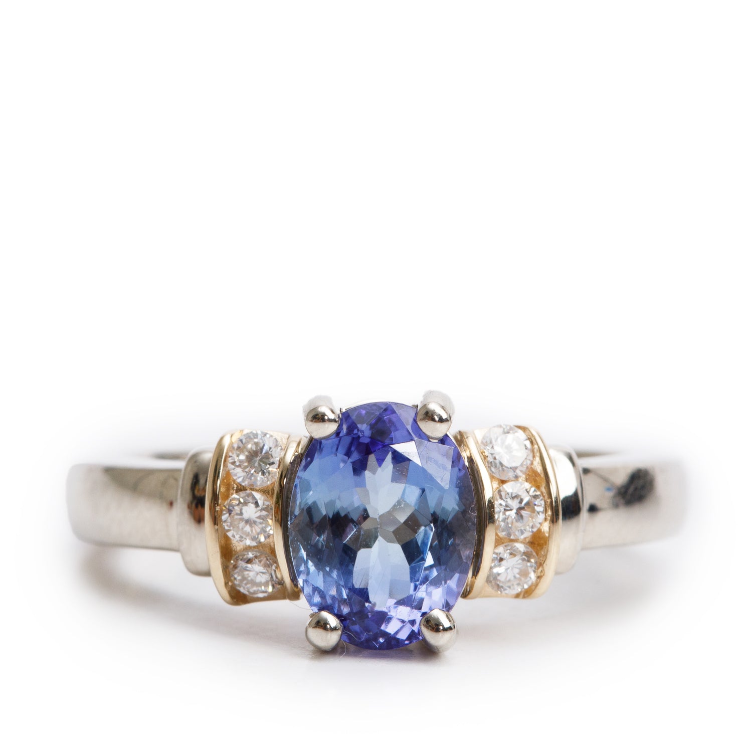 14k White & Yellow Gold Tanzanite & Diamond Cocktail Ring, Size 6.75