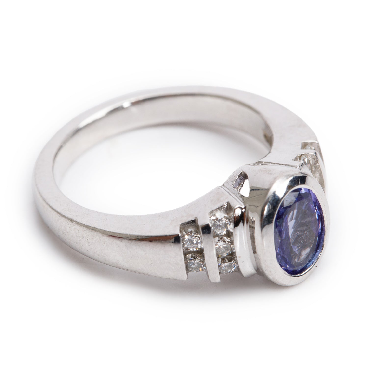 14k White Gold Tanzanite & Diamond Ring, Size 6.25