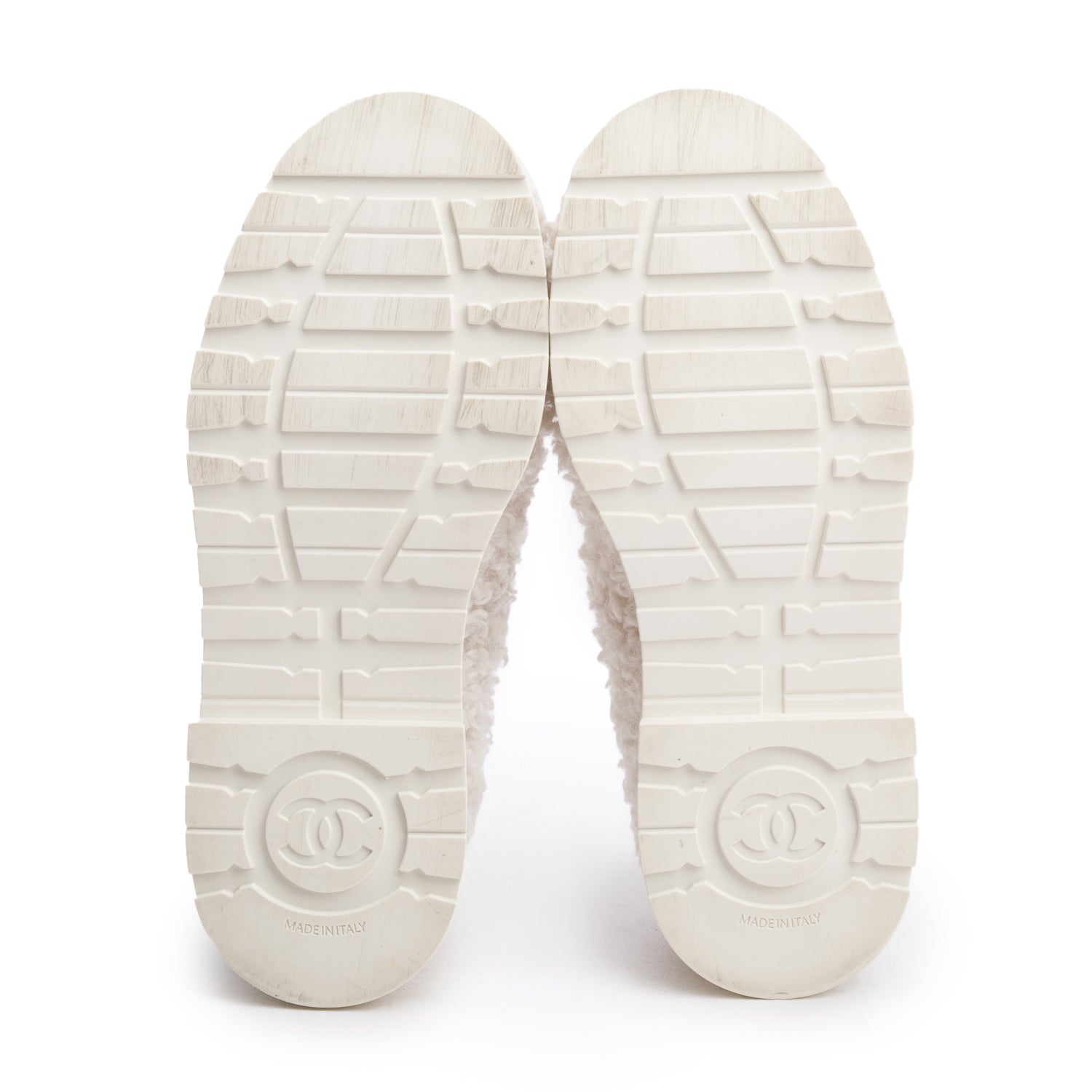 Chanel White Shearling Interlocking CC Logo Loafer, Size 37 w/ Box