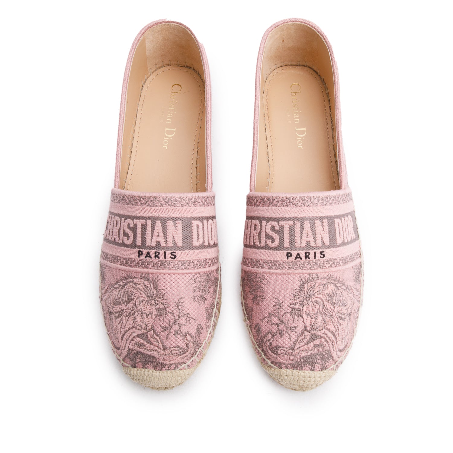 Christian Dior Pink Embroidered Toile De Jouy Granville Espadrille, Size 40 w/ Box