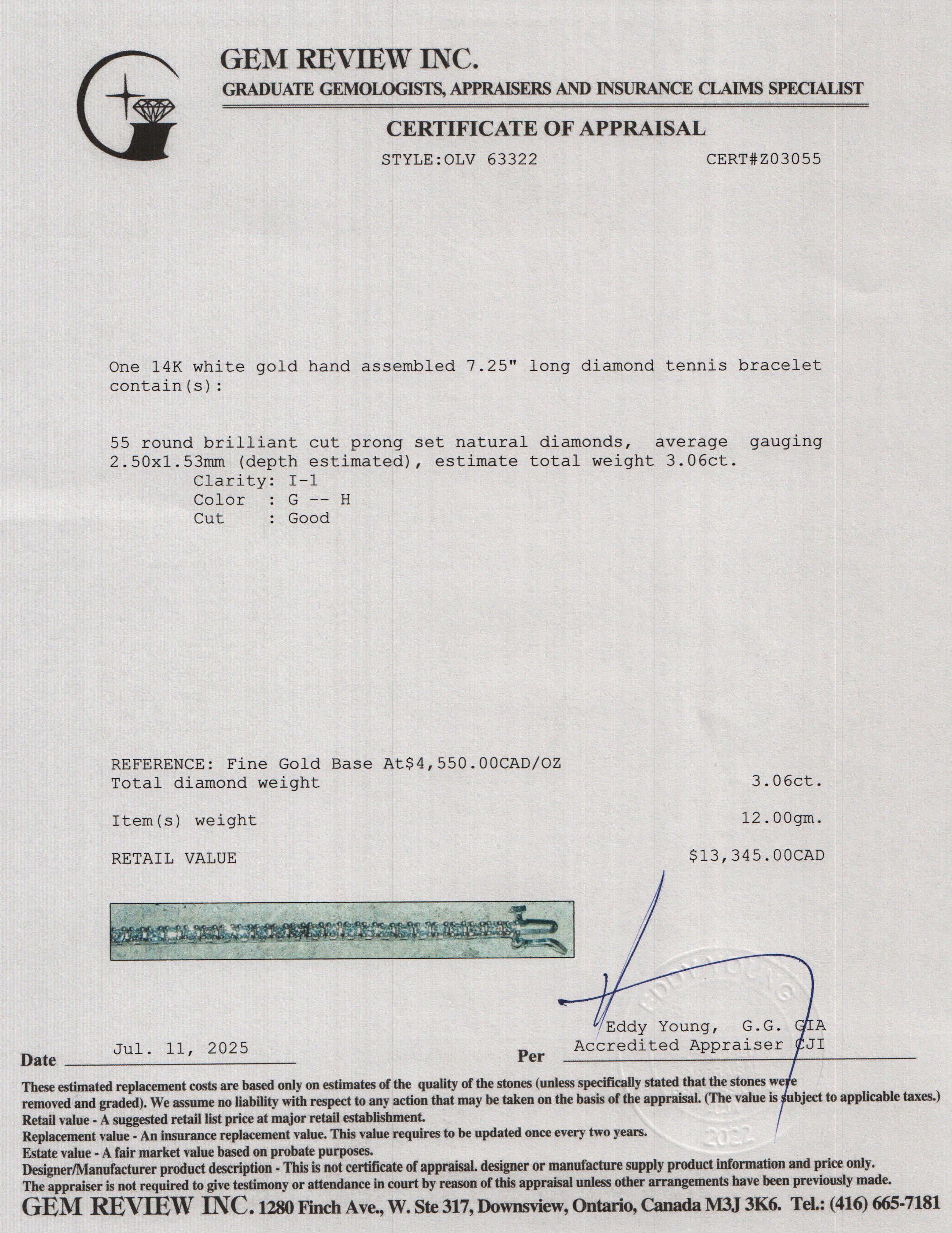 14k White Gold 3.06 tcw. Diamond Tennis Bracelet