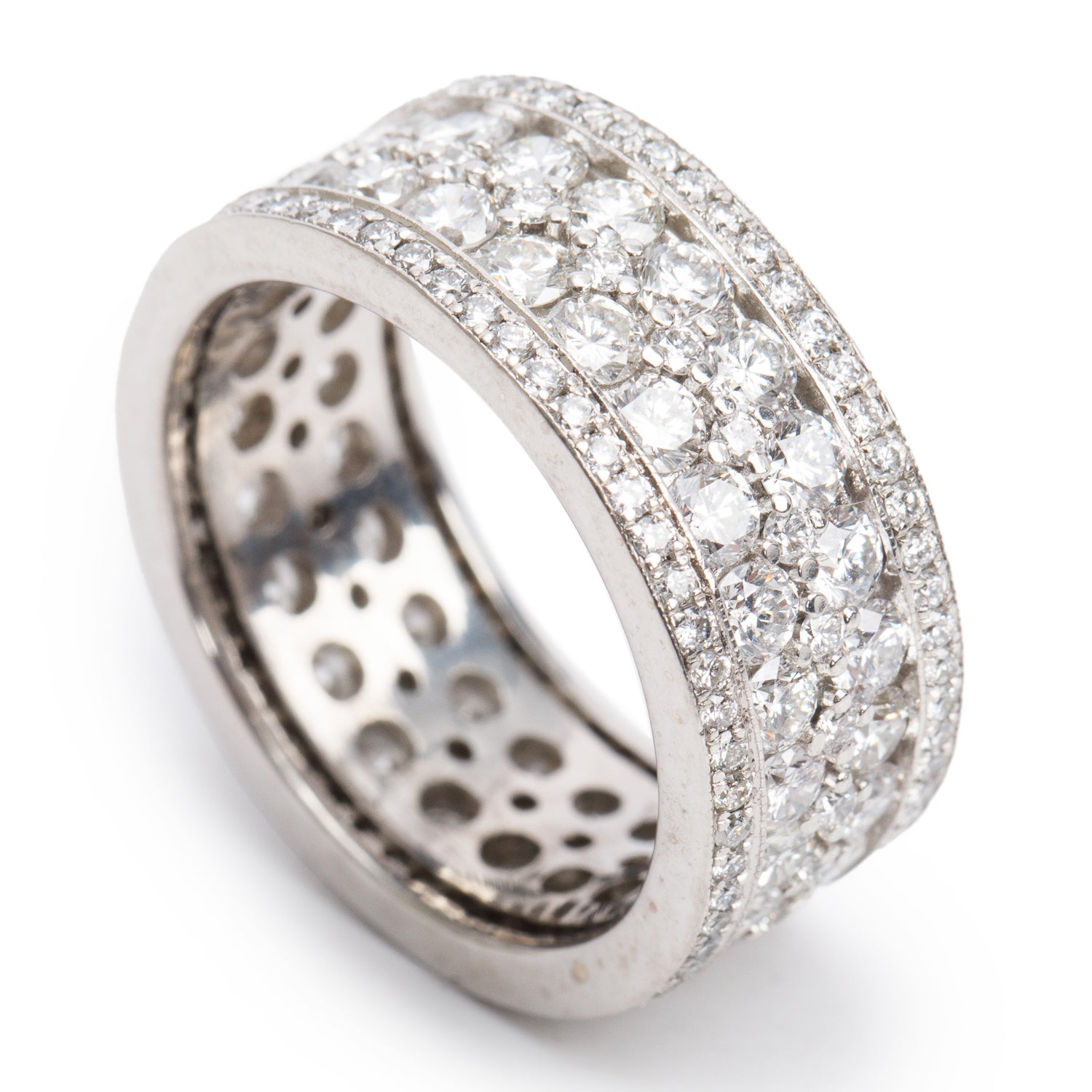 18k White Gold Pave Diamond Band Ring, Size 8