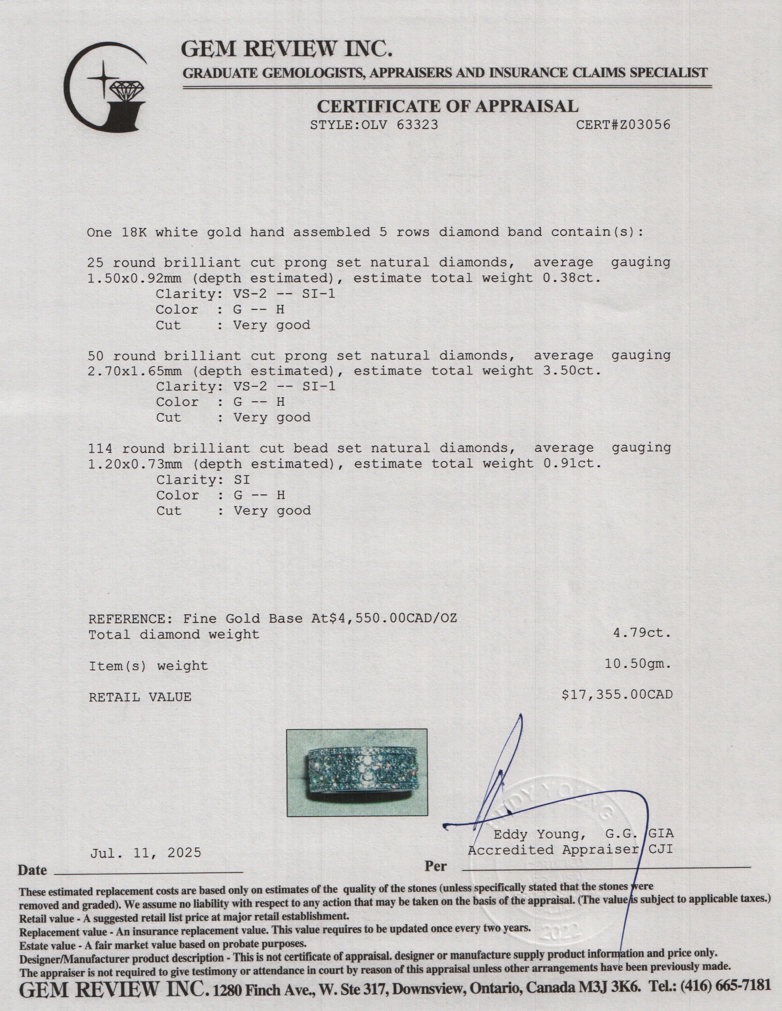 18k White Gold Pave Diamond Band Ring, Size 8