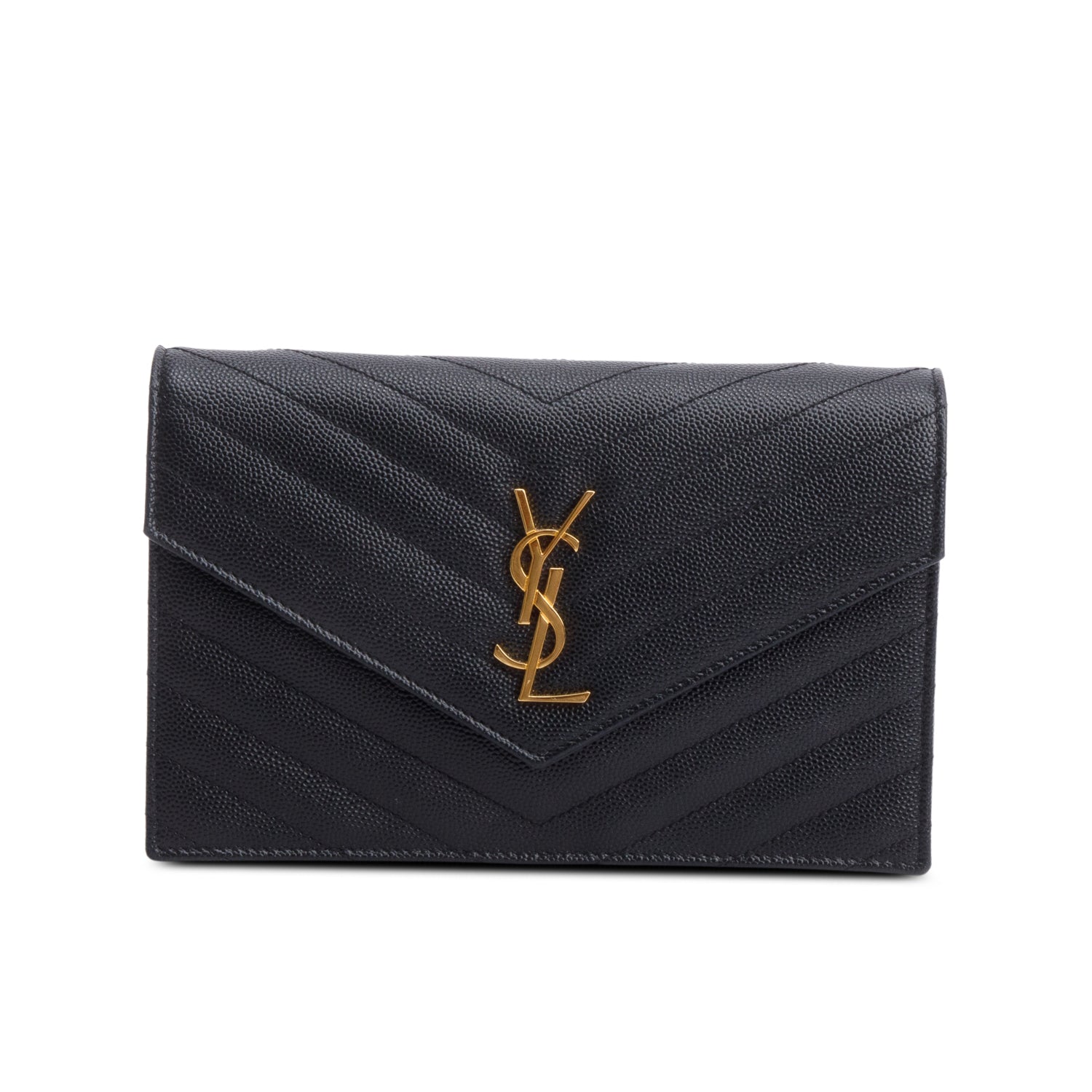 Saint Laurent Black Cassandre Matelasse Envelope Chain Wallet