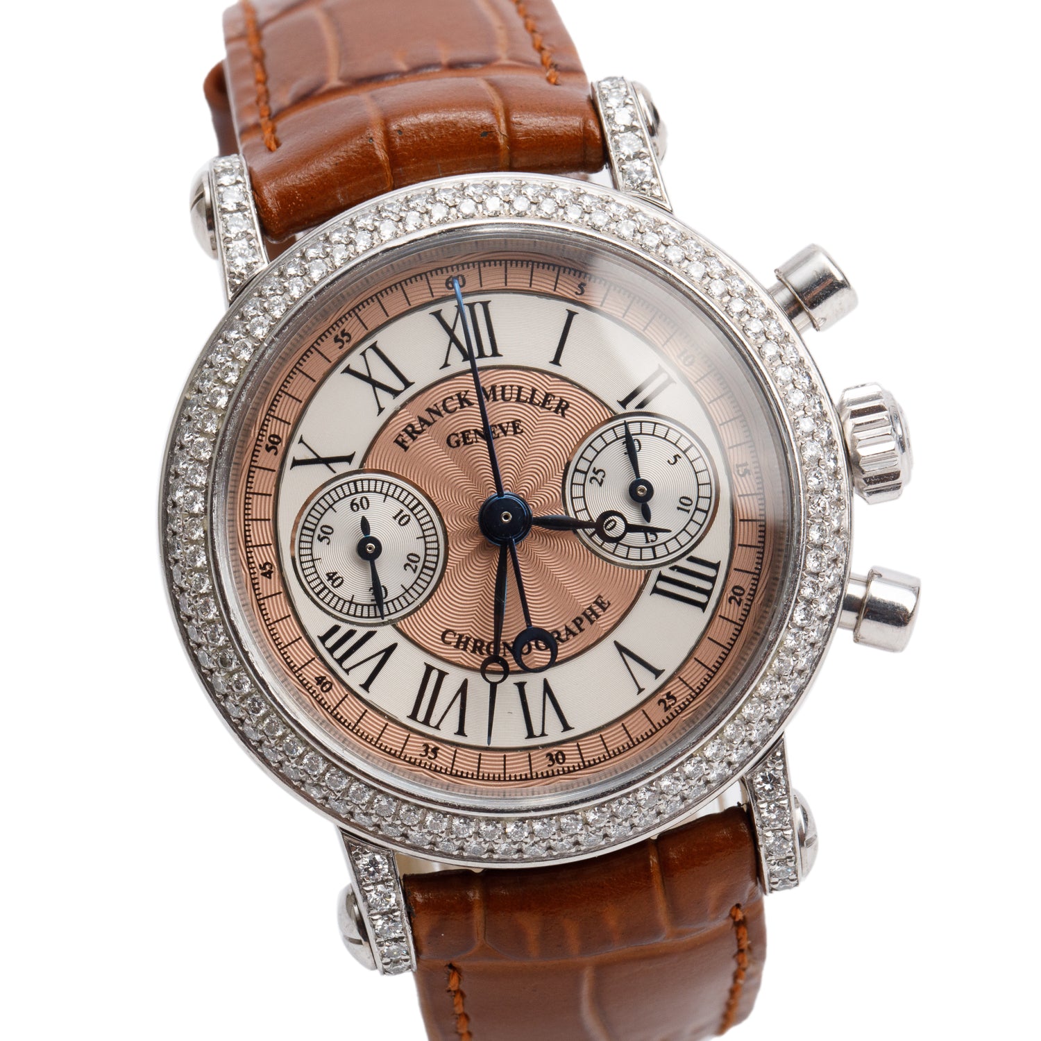 Franck Muller Platinum Pave Diamond 34 MM Chronograph Watch 2865 NAD