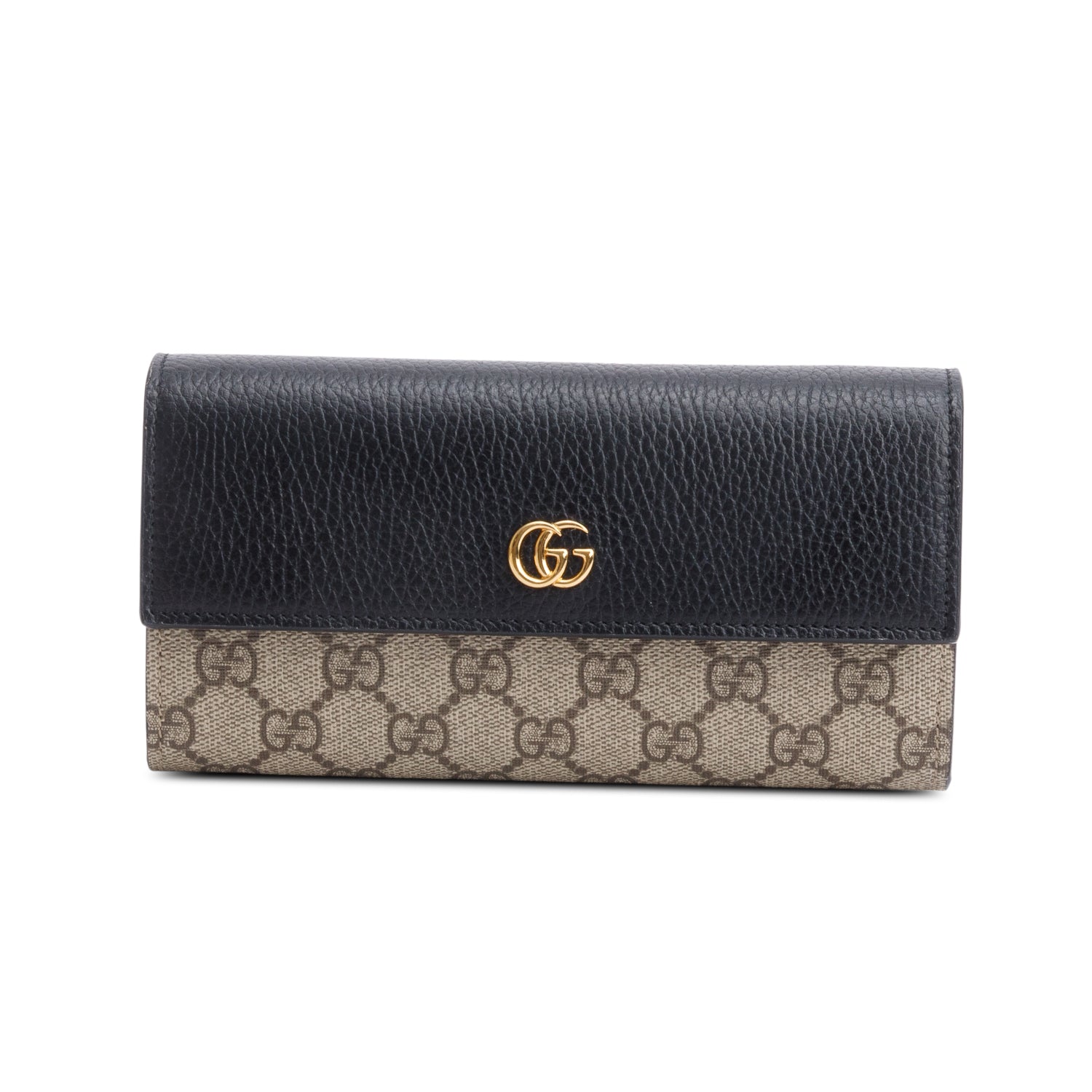 Gucci Black Calfskin Leather GG Supreme Marmont Bi-Color Wallet On Chain w/ Box