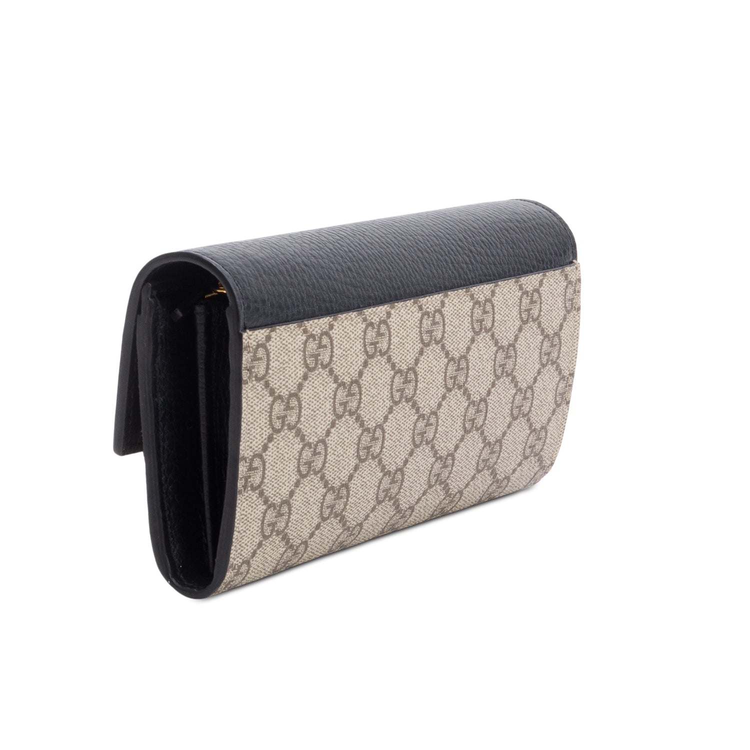 Gucci Black Calfskin Leather GG Supreme Marmont Bi-Color Wallet On Chain w/ Box