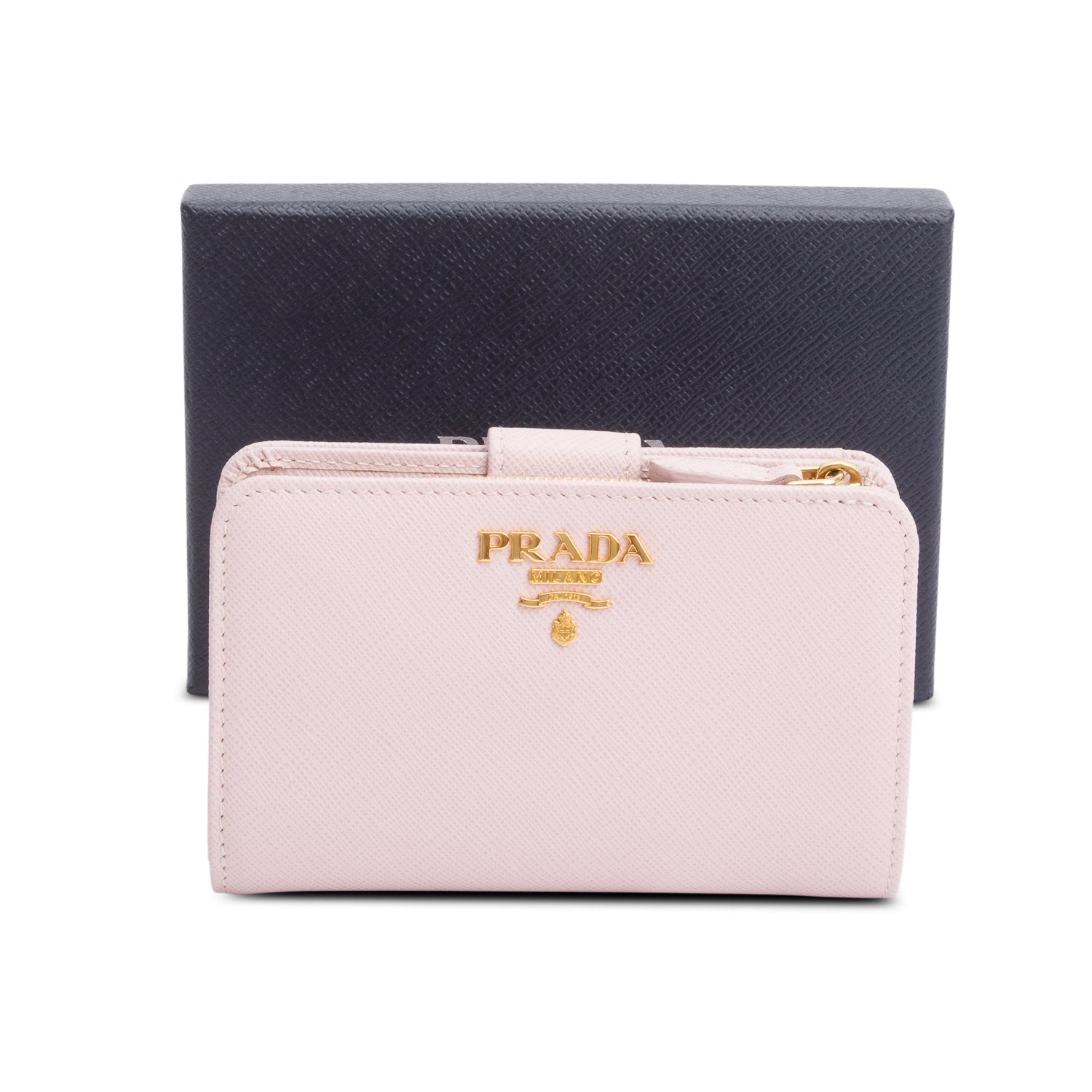 Prada Pink Saffiano Metal Compact Wallet w/ Box
