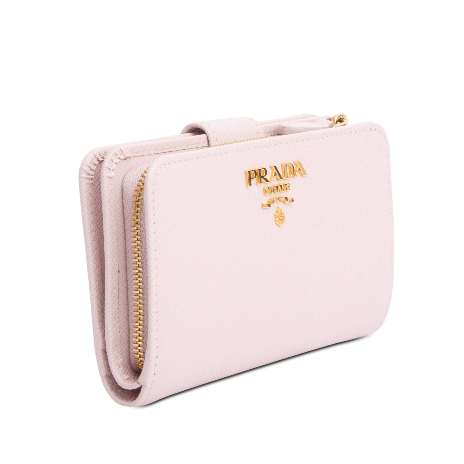 Prada Pink Saffiano Metal Compact Wallet w/ Box