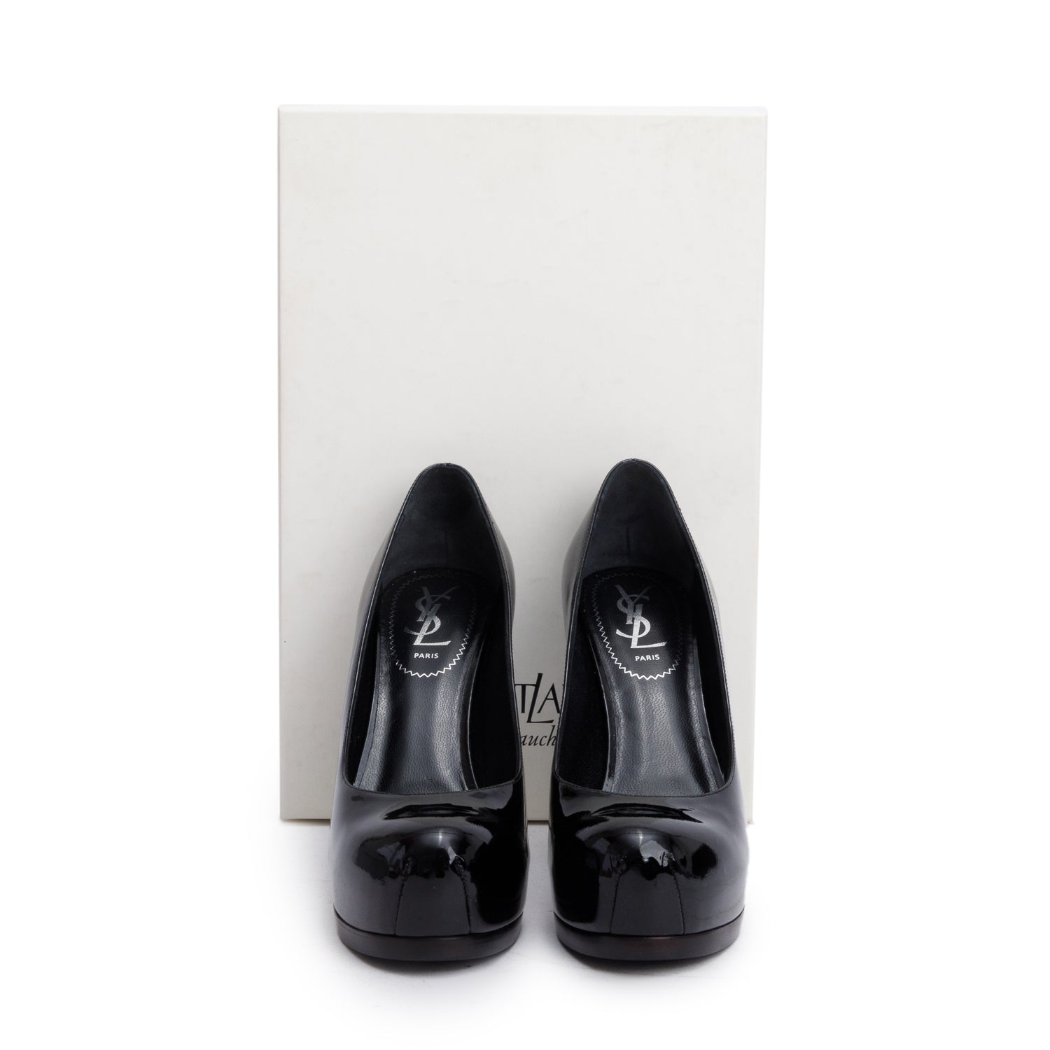 Saint Laurent Black Patent Leather Tribute Platform Pumps, Size 37 w/ Box