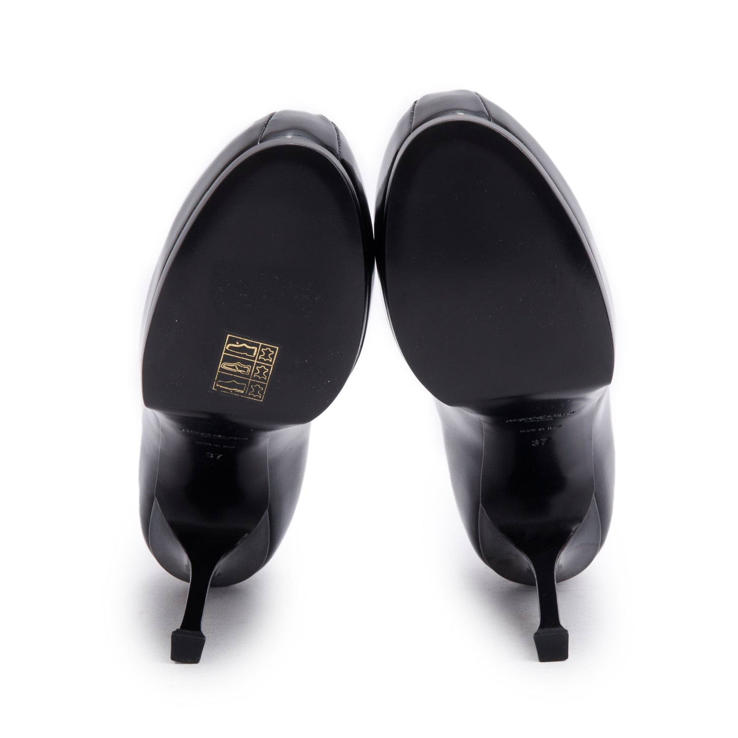 Saint Laurent Black Patent Leather Tribute Platform Pumps, Size 37 w/ Box