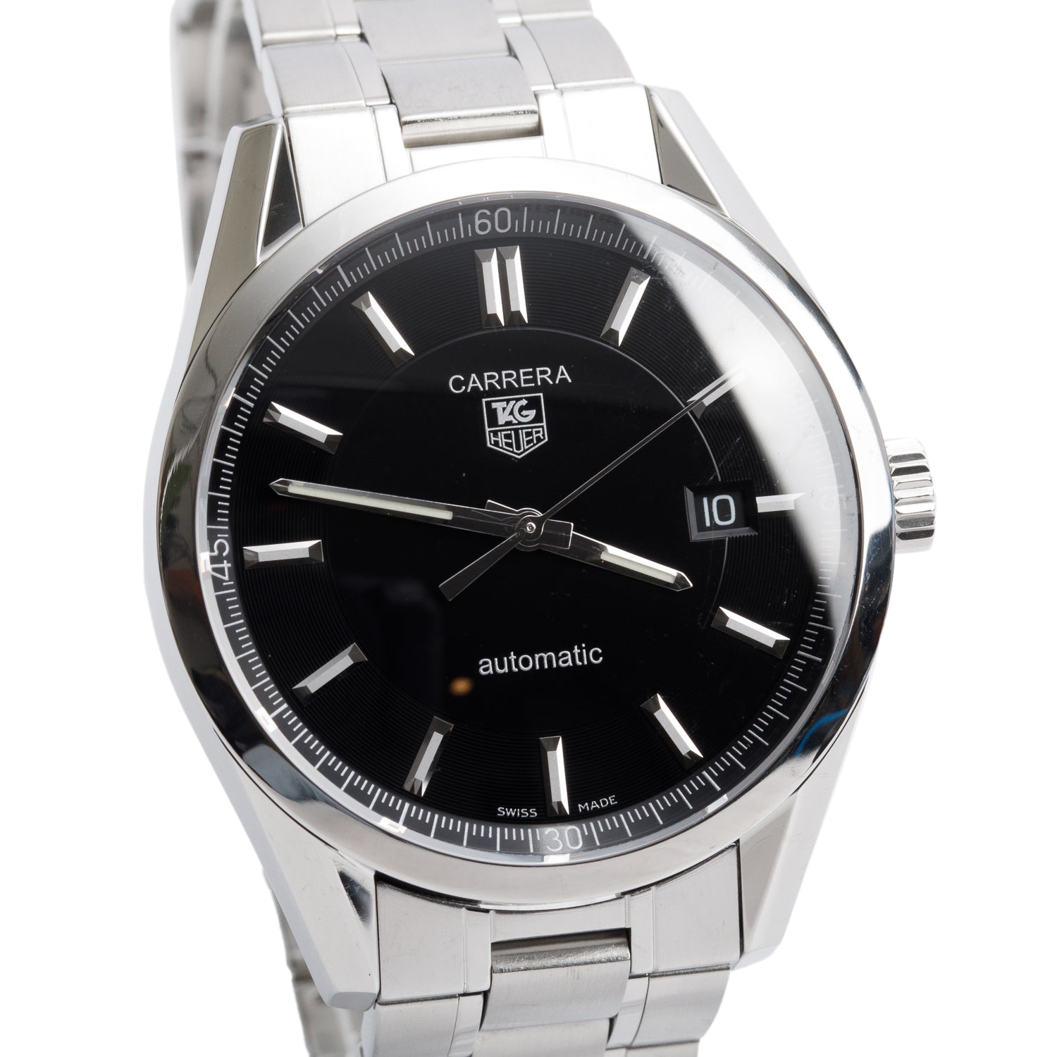 Tag Heuer Stainless Steel Carrera Calibre 5 39 MM Automatic Watch Black Dial WV211B w/ Box & Papers
