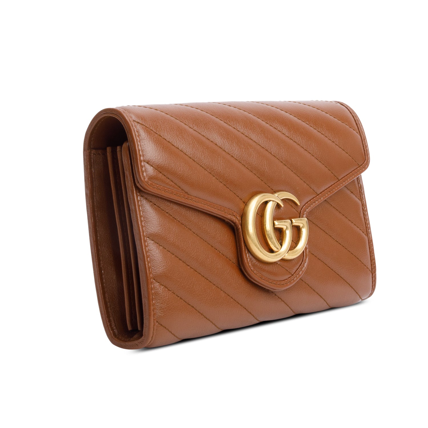 Gucci Brown GG Marmont Mini Wallet on Chain w/ Box